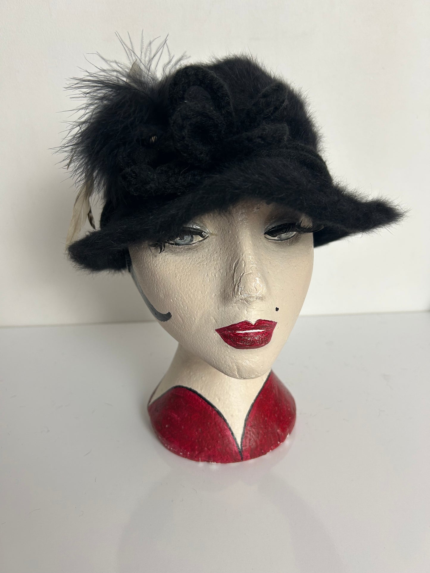 Vintage GOLDEN GATE Black Soft Angora Mix Pheasant Feather Detail Trilby Style Hat
