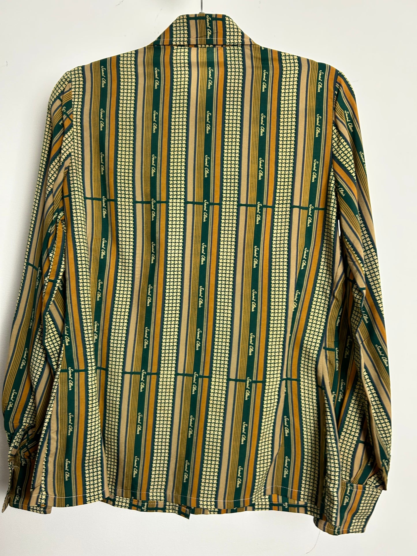 Vintage 1970s SAINT-CLAIR PARIS Size 8 Green Rust Tones Stripe Print Long Sleeve Shirt