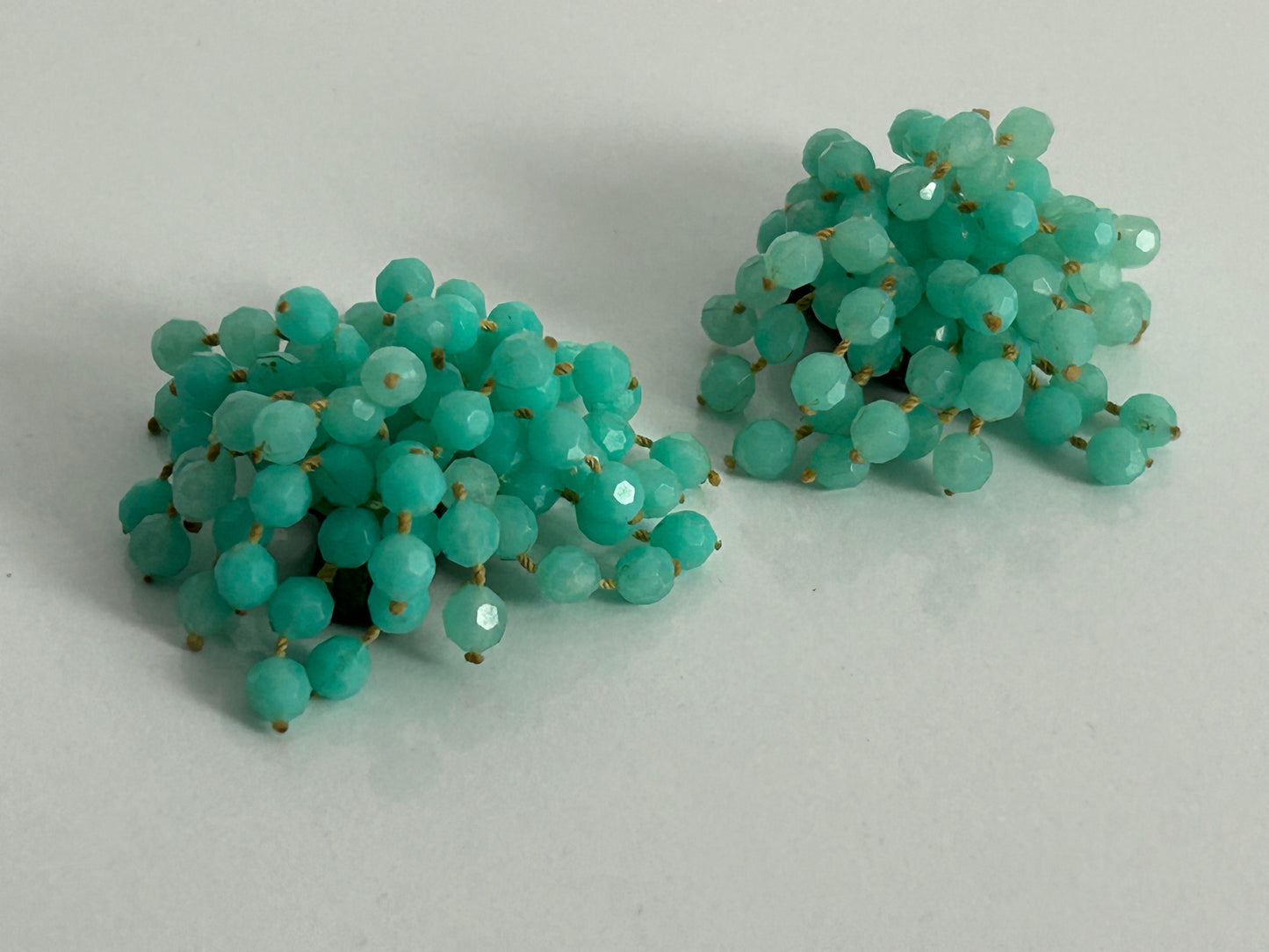 Vintage 1960s Greeny Blue Plastic Bead Clip On Earrings