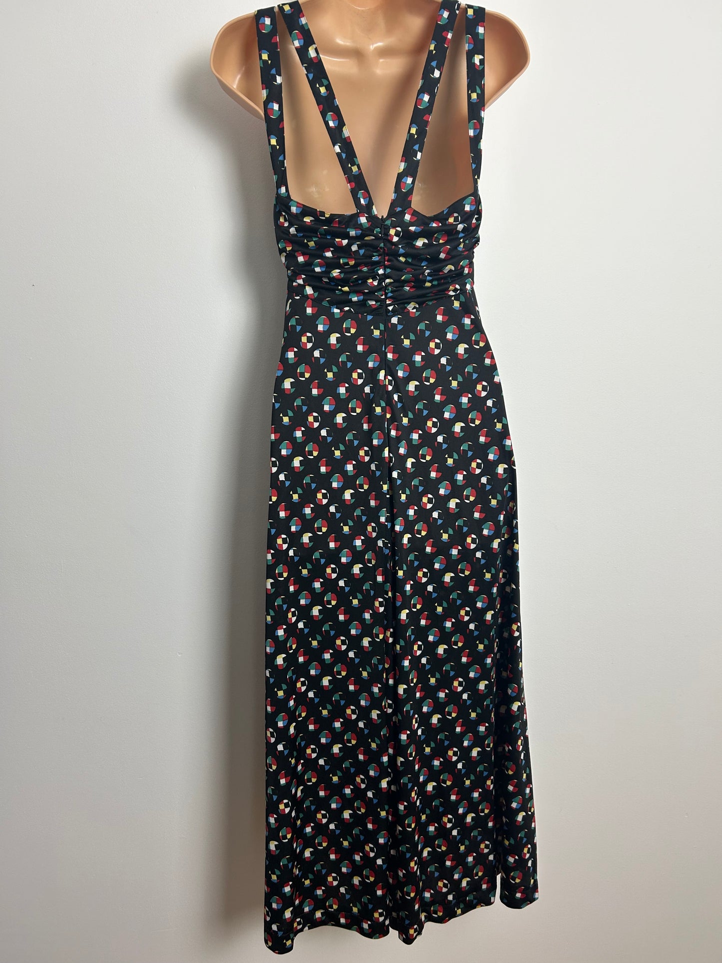Vintage Late 1980s Early 1990s KL By KARL LAGERFELD Size 12 Black Geometric Print Cross Strap Maxi Dress