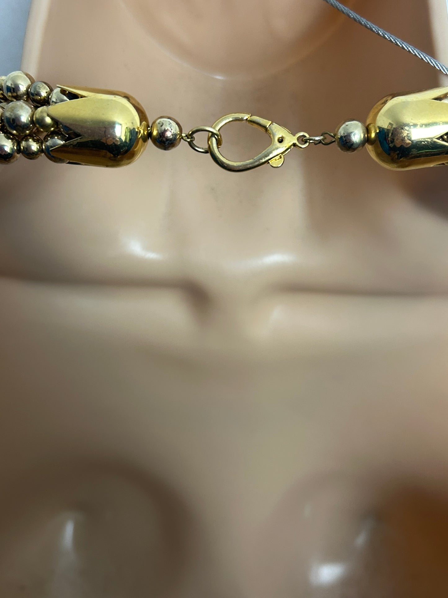 Vintage Chunky Four Strand Gold Bead Statement Necklace