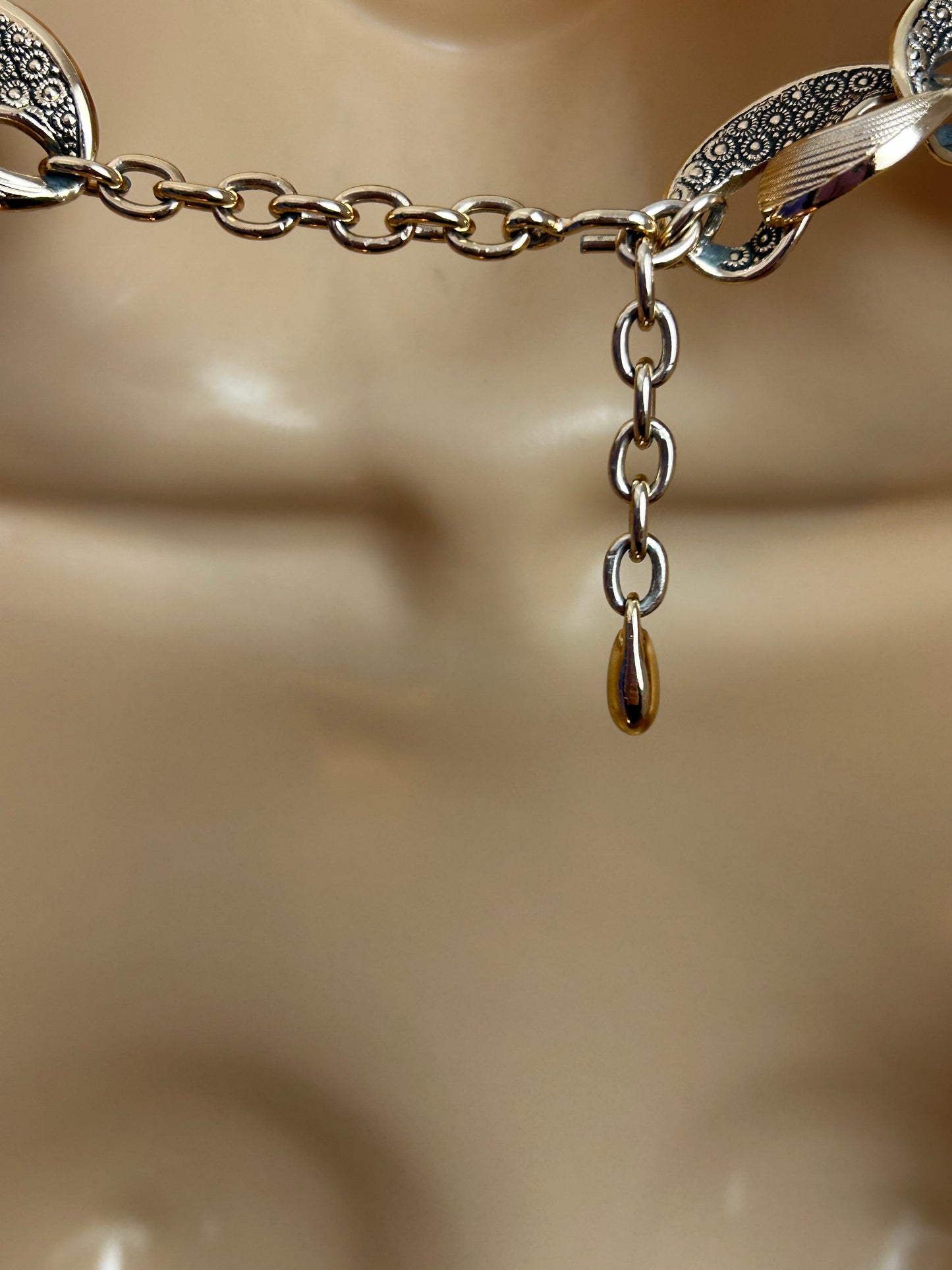 Vintage Gold Tone & Black Detail Patterned Panelled Choker Necklace