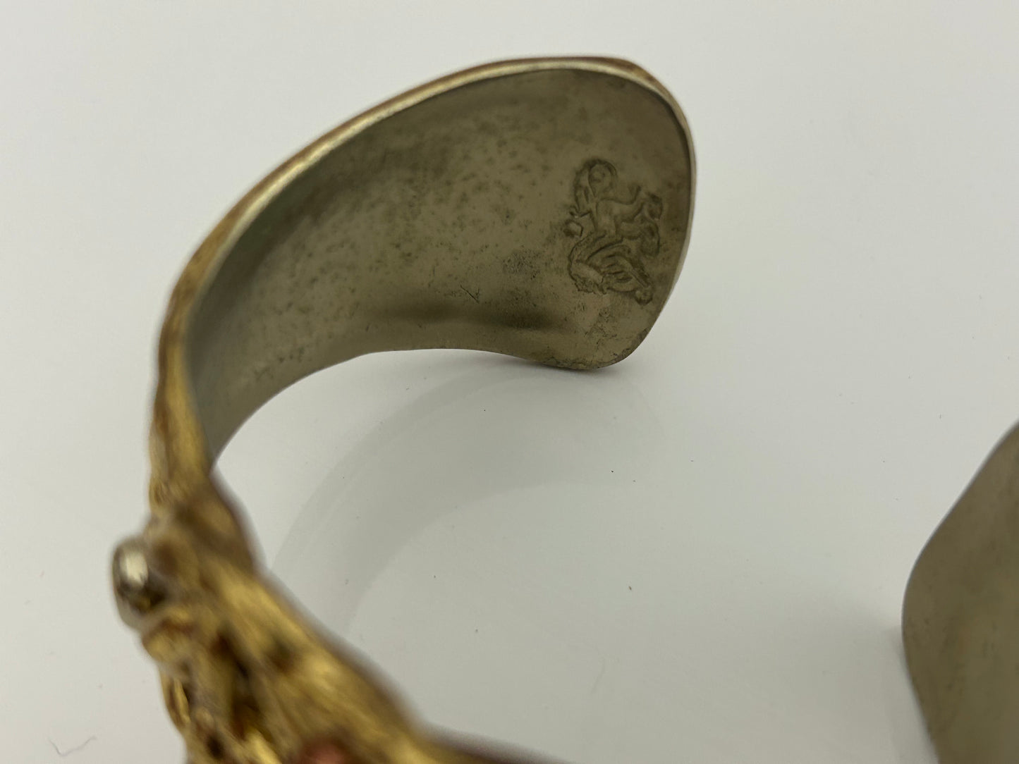 Vintage Silver Lion Stamped Brutalist Style Cuffed Bangle
