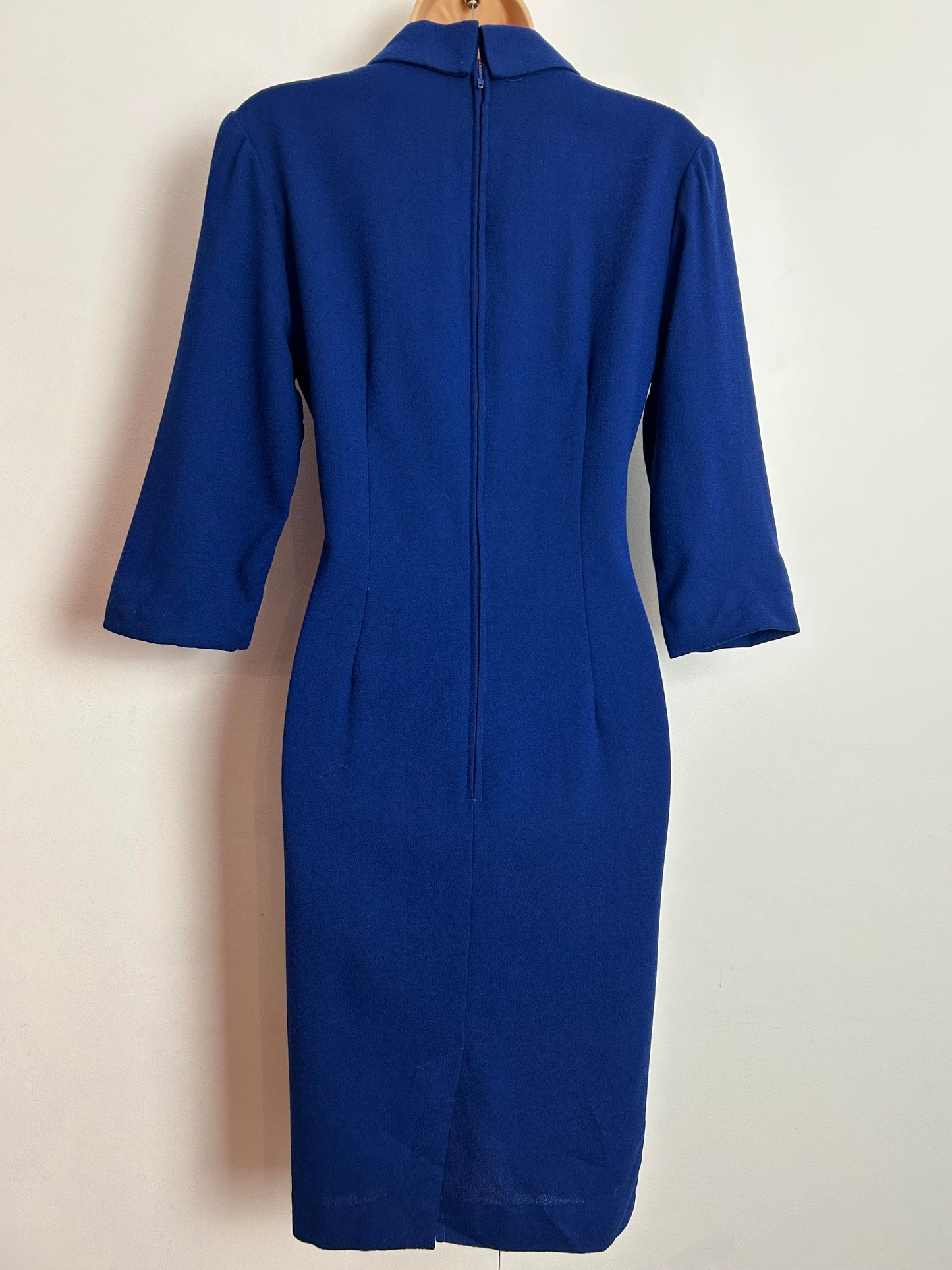 Vintage Early 1970s UK Size 8 Navy Blue Long Sleeve Wool Mix Long Sleeve Mod Day Dress