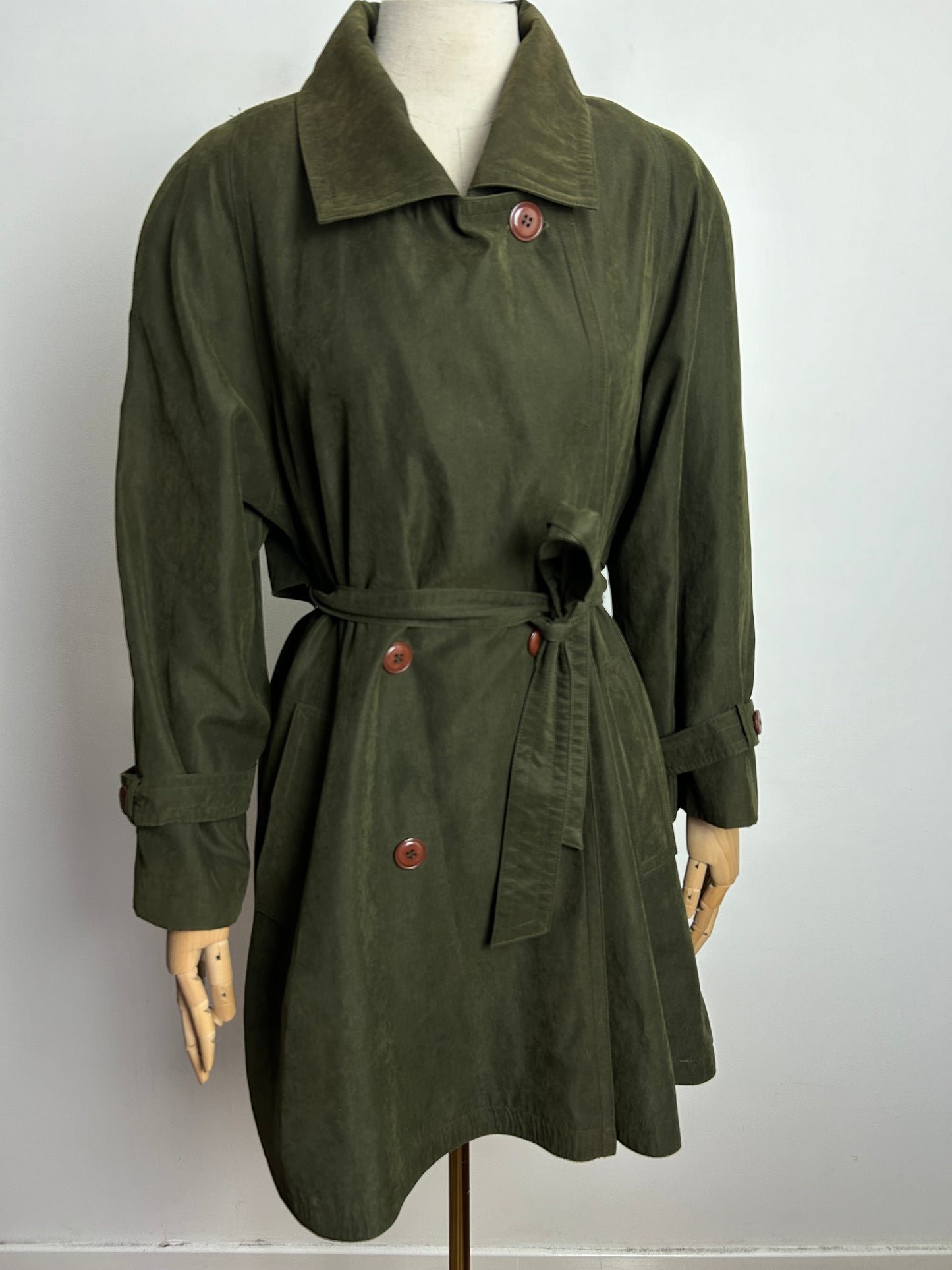 Vintage 1980s WINDSMOOR UK Size 8-10 Olive Green Belted Half Trench Style Coat