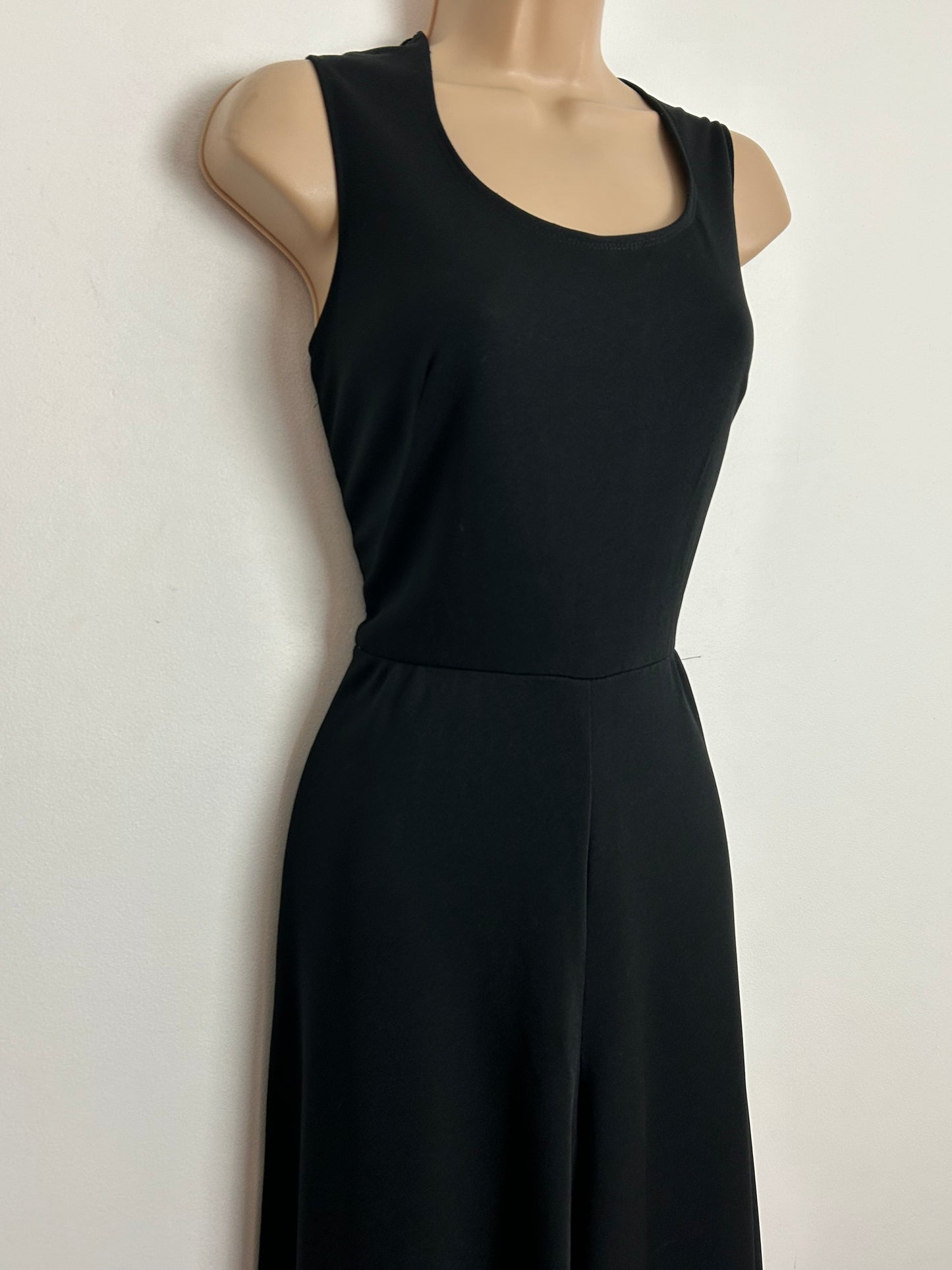 Vintage 1970s UK Size 6-8 Black Sleeveless Wide Leg Palazzo Jumpsuit
