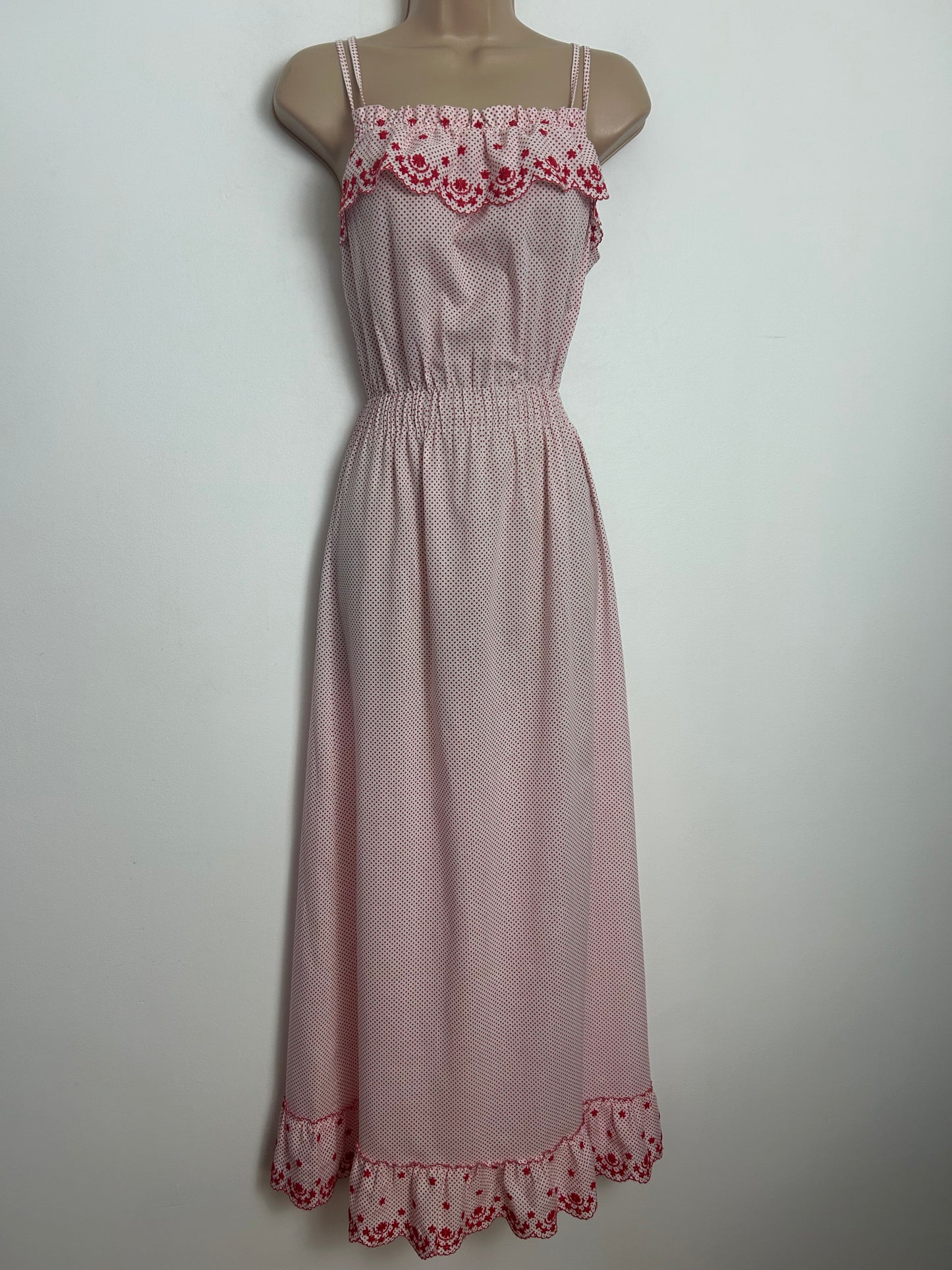 Vintage Size 10 White & Red Polka Dot Double Strap Cotton Nightdress