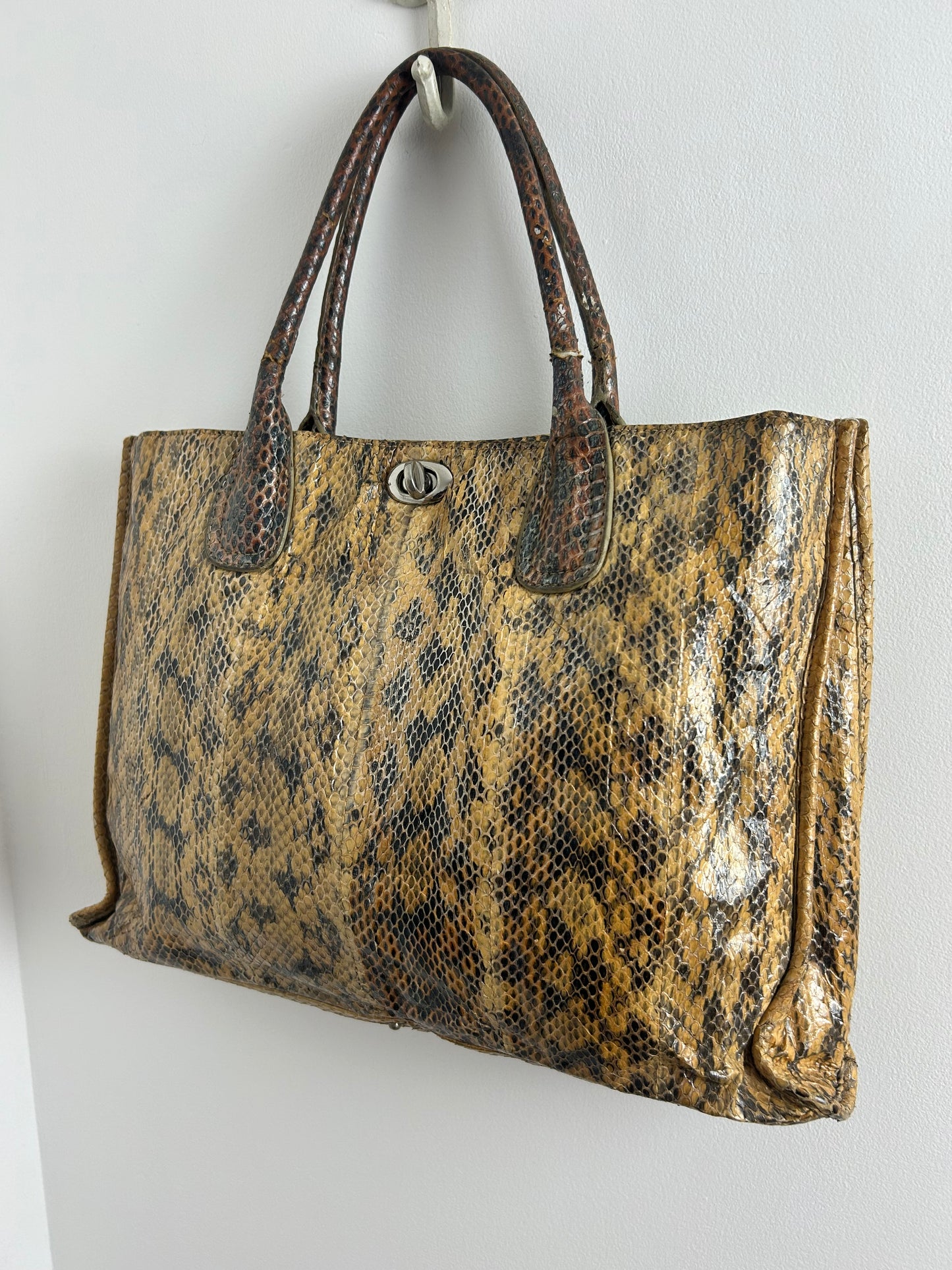 Vintage 1980s BOUTIQUE DESIGNER FRIMA Python Snake Skin Leather Tote Handbag