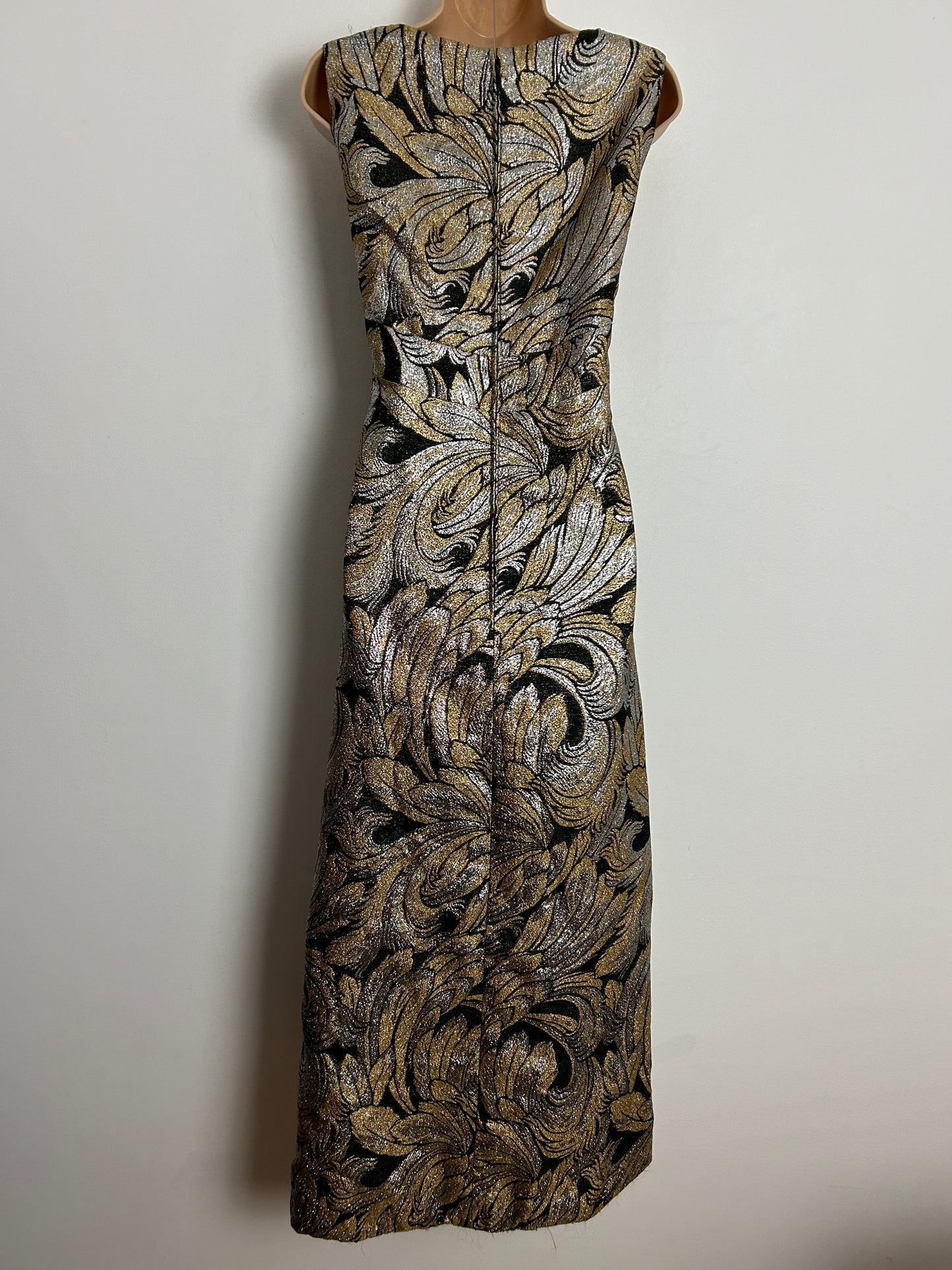 Vintage 1960s CAROLINE UK Size 14 Gorgeous Black Silver & Gold Lurex Glittery Occasion Evening Maxi Dress