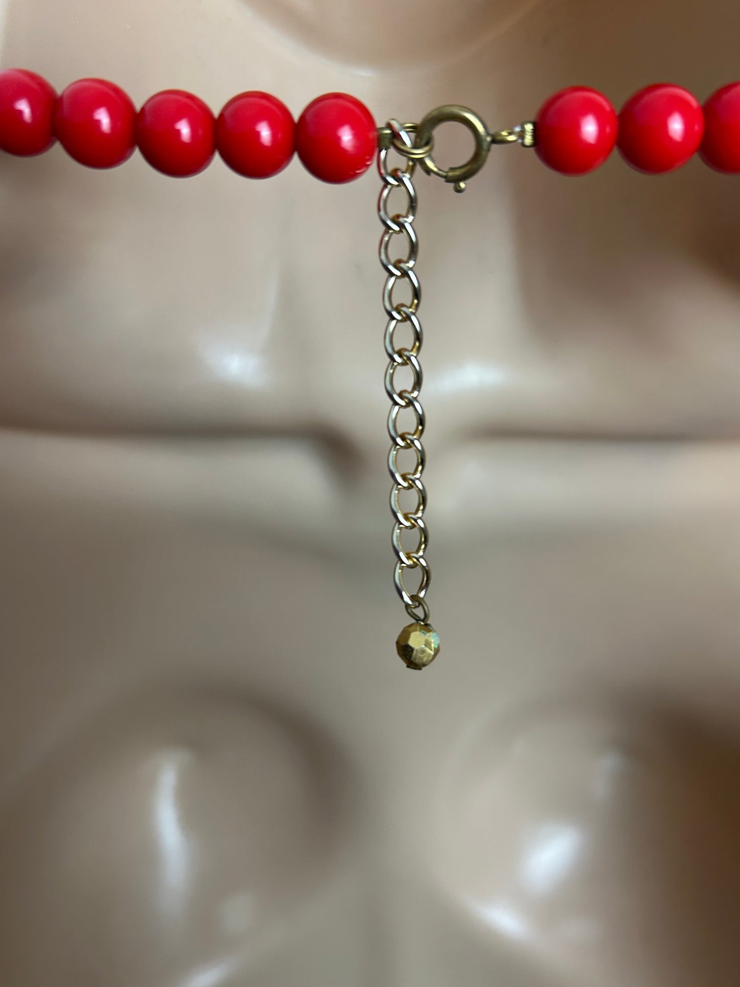 Vintage Red & Gold Plastic Bead Choker Style Necklace