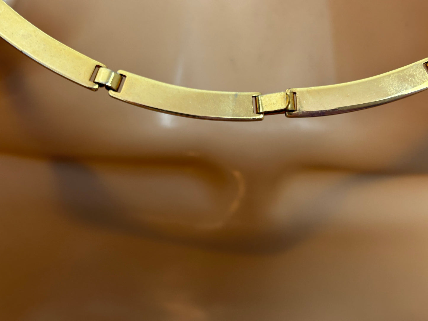 Vintage Gold Tone & Brick Red Faux Reptile Skin Panelled Choker Necklace