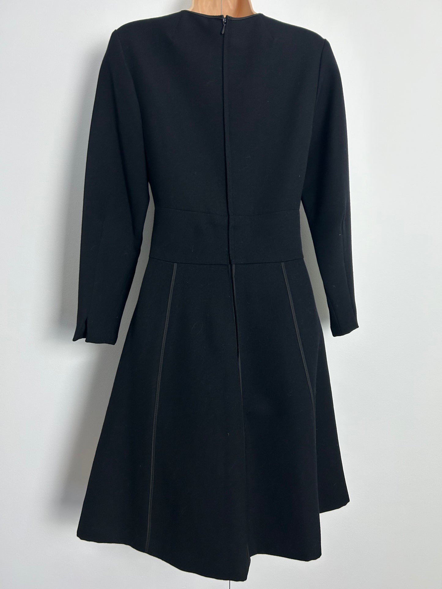 Vintage 1960s EIN FINK MODELL UK Size 6-8 Black Pure New Wool Braid Detail Long Sleeve Mod Dress