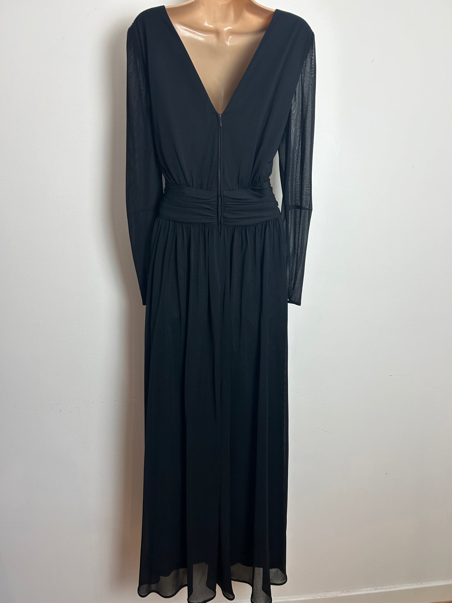 Vintage Late 1970s Size 10-12 Black & Gold Sequin Embellished Evening Occasion Maxi Dress