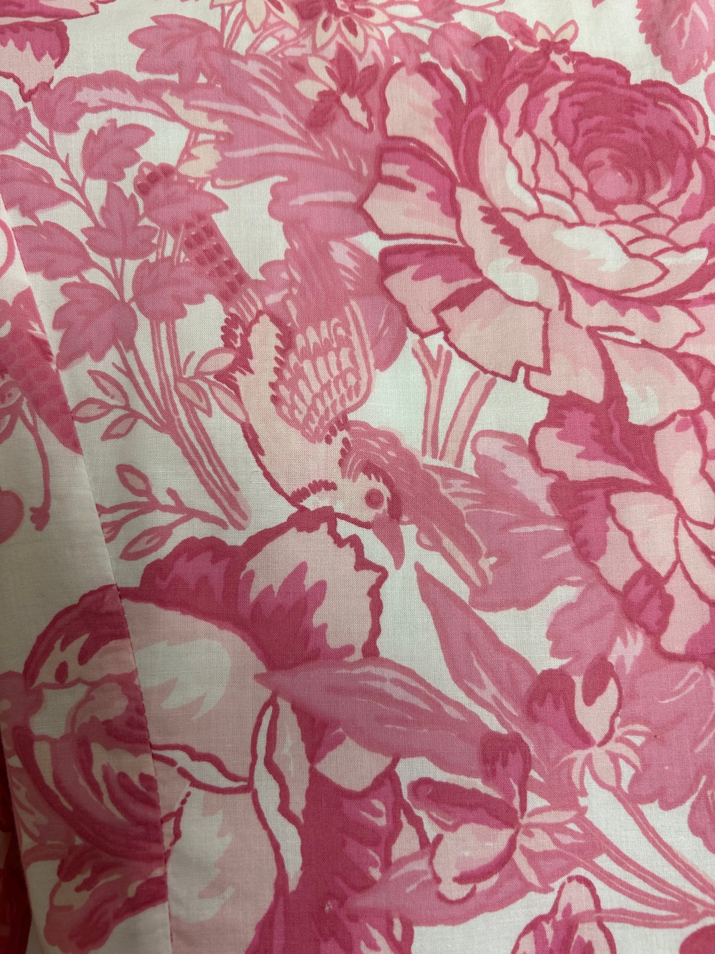 Vintage 1980s LAURA ASHLEY Size 10 (14 On label) Pink & white Floral Bird & Butterfly Print Cotton Midi Dress