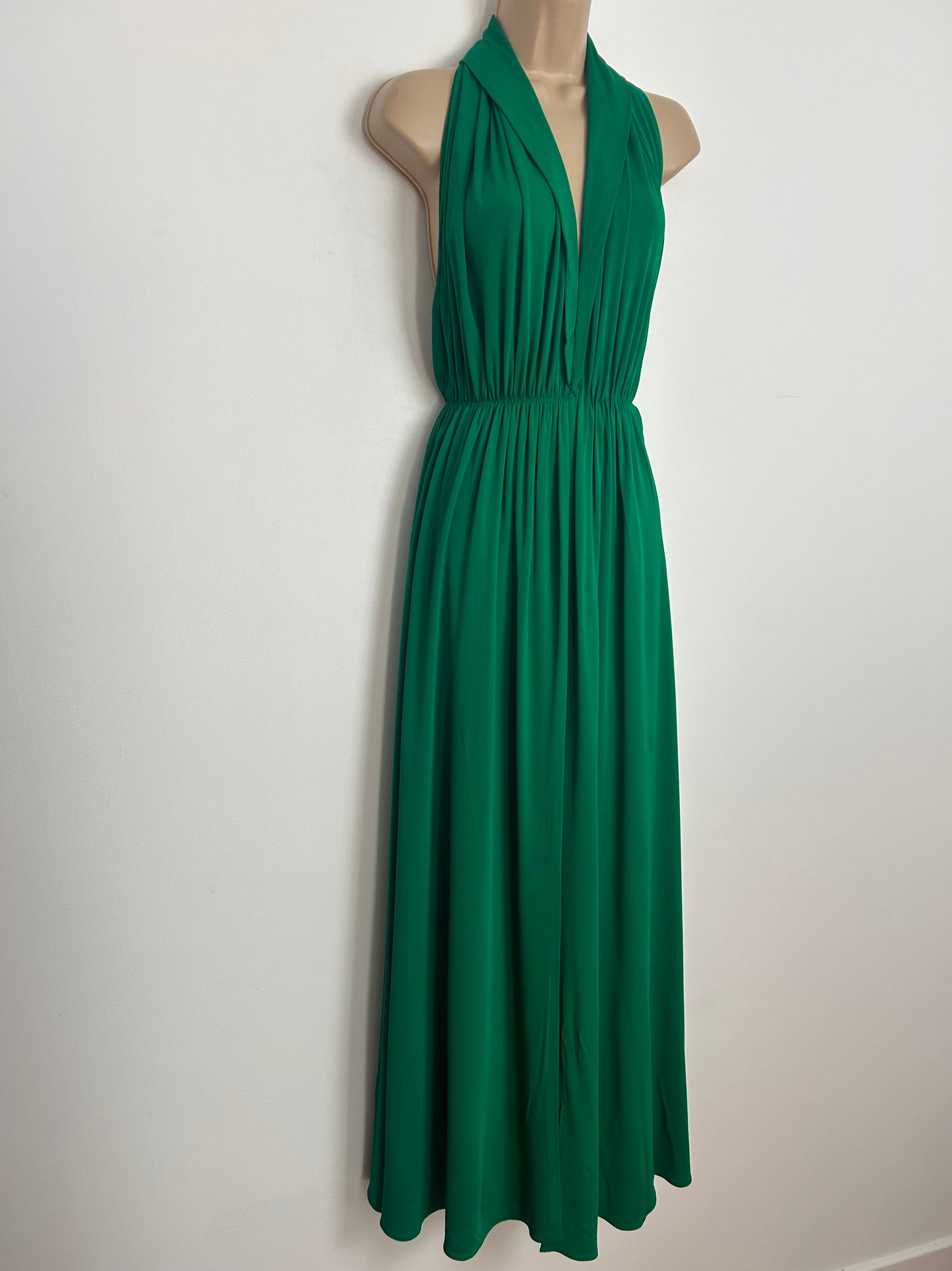 Vintage Early 1970s VERY RARE FRANCA POLACCO Size 6 Emerald Green Halter Neck Occasion Maxi Dress