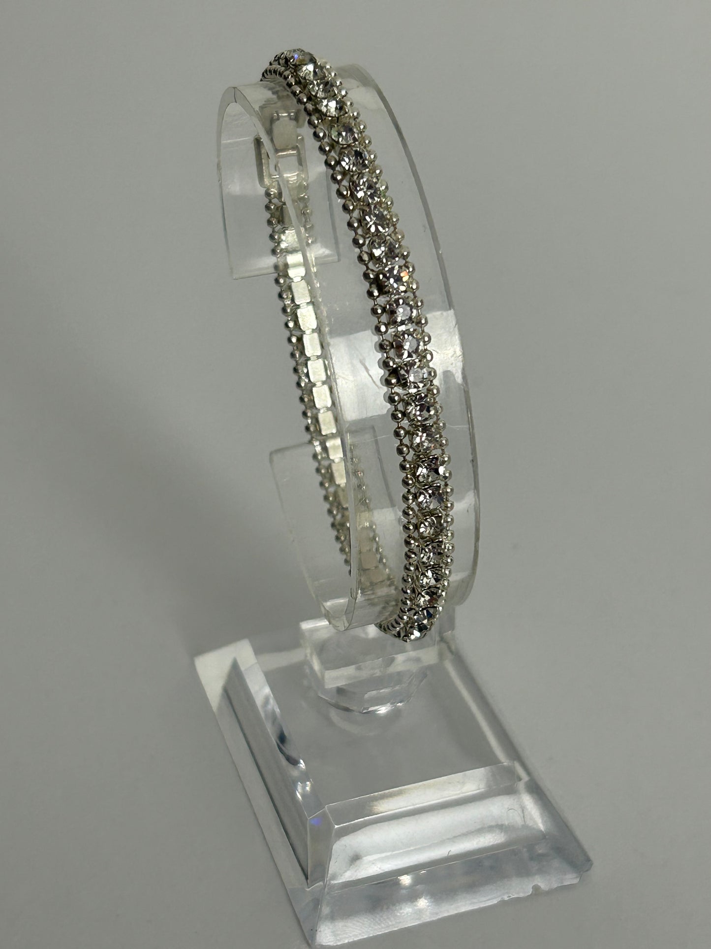 Vintage Pretty Silver Tone Diamante Set Bracelet