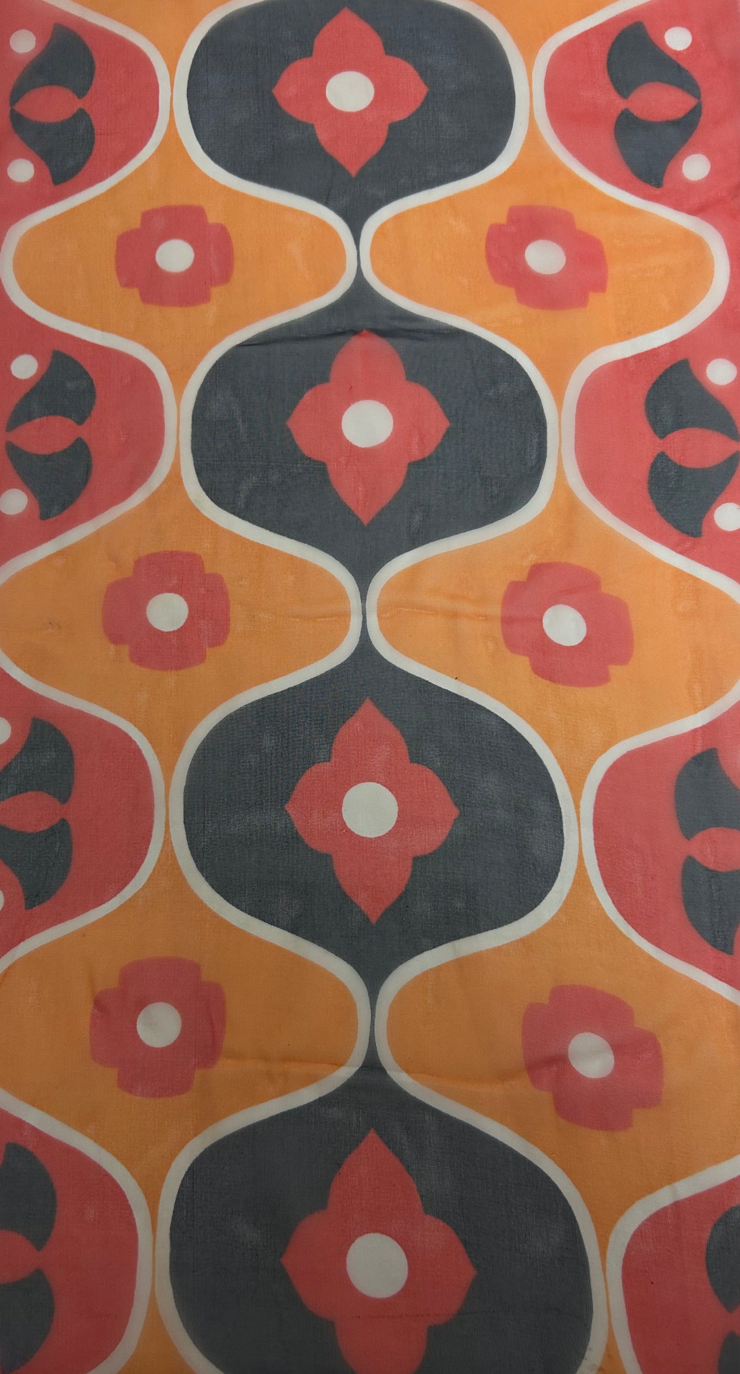 Vintage Red Orange & Navy Psychedelic Floral Print Chiffon Crepe Long Scarf