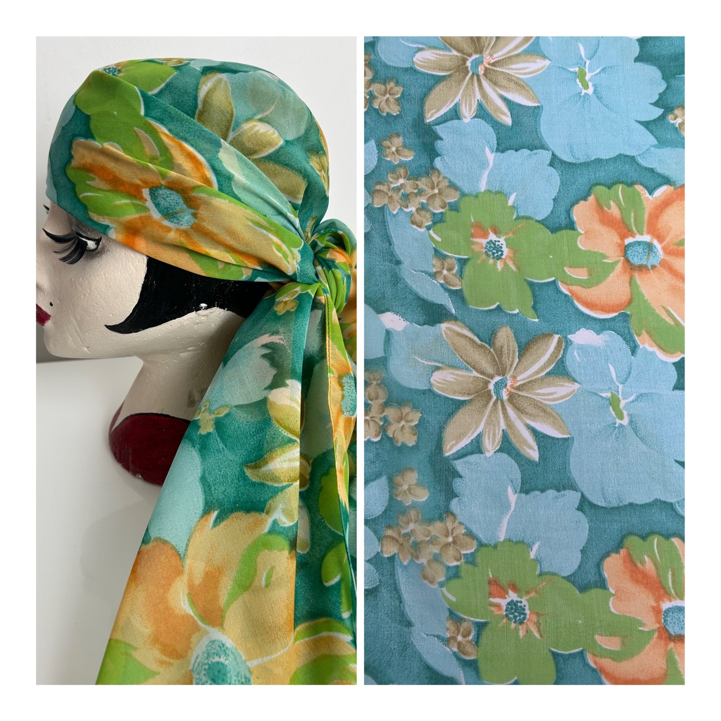 Modern Teal Blue Orange & Green Floral Print Chiffon Large Scarf 105cm x 105cm