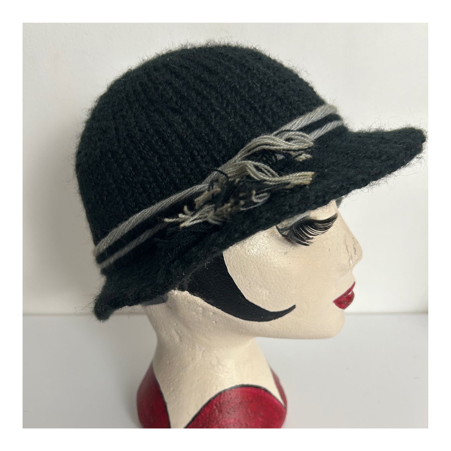 Vintage FAVORITE MODELL Black Wool Mix Braid Trim Trilby Style Hat