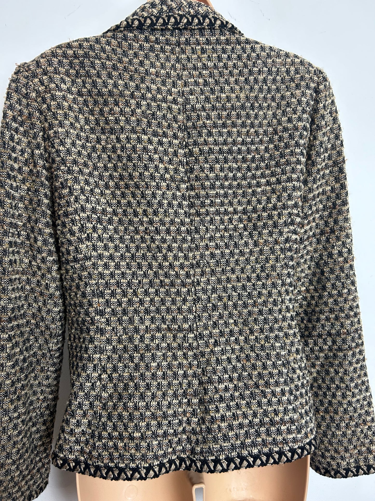 Vintage 1990s TALBOTS Size 10 Black & Beige Boucle Wool & Mohair Mix Blazer Style Jacket