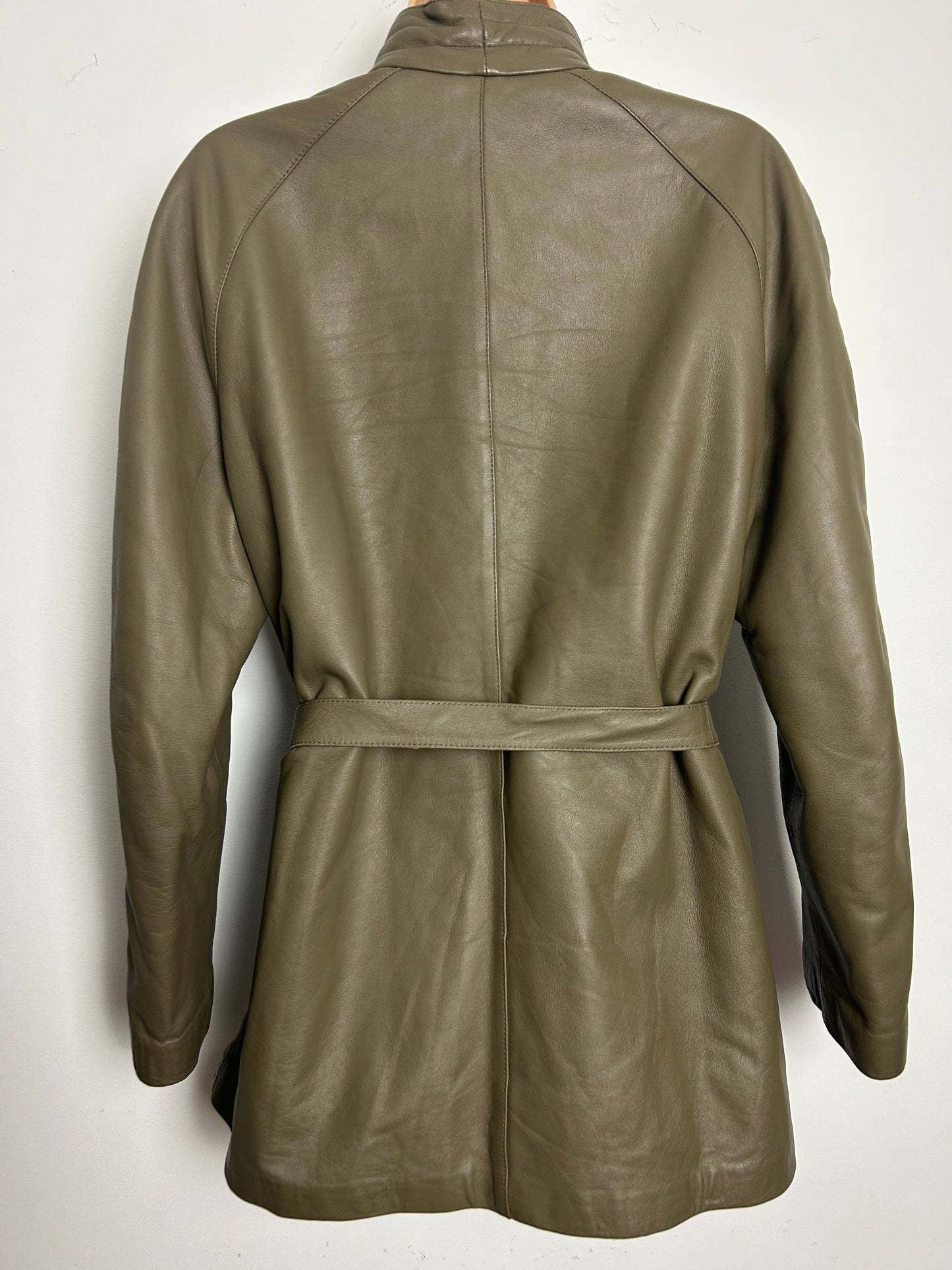 Vintage 1980s ITALIAN Size 12-14 Taupe Belted Soft Leather Coat