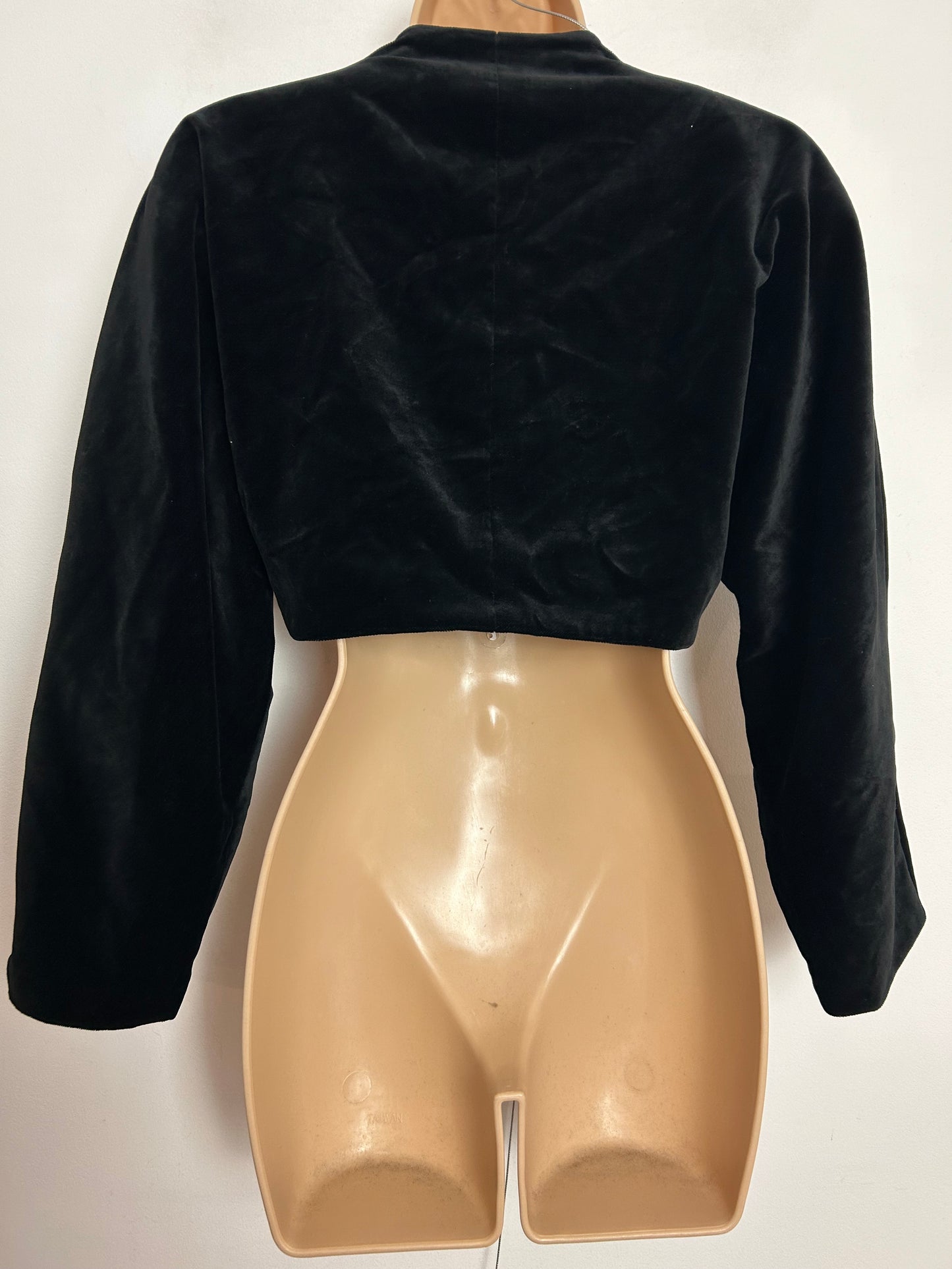 Vintage 1980s JUNGE SALON UK Size 8 Black Velvet Cropped Bolero Cover Up