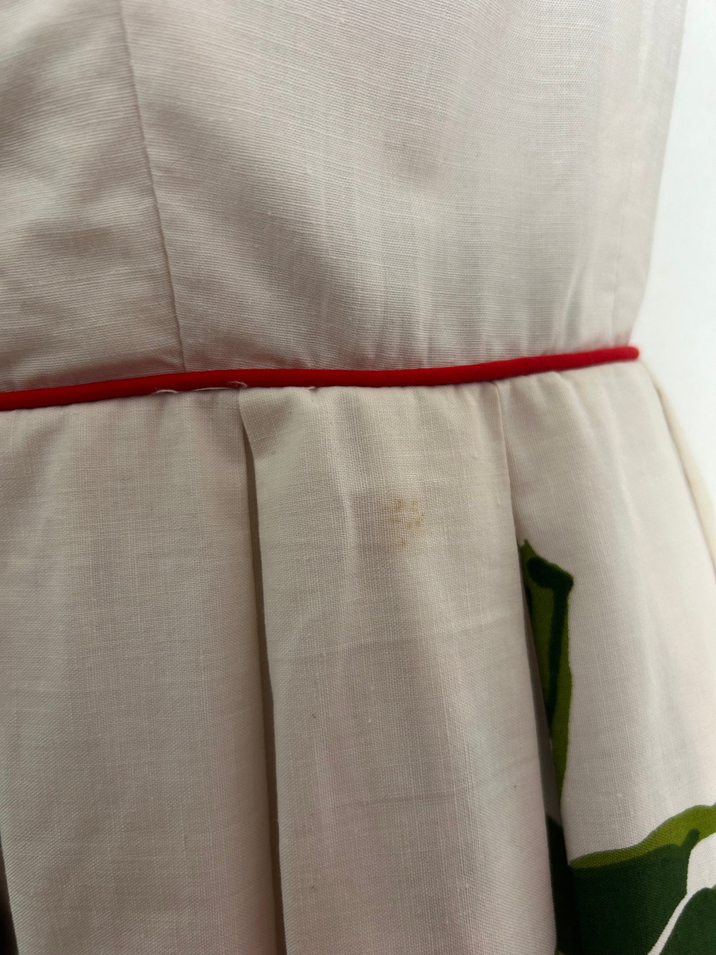 Vintage 1950s BLANES Size 6 AMAZING Cream & Red Strawberry Print Cotton Belted Pleated Dress
