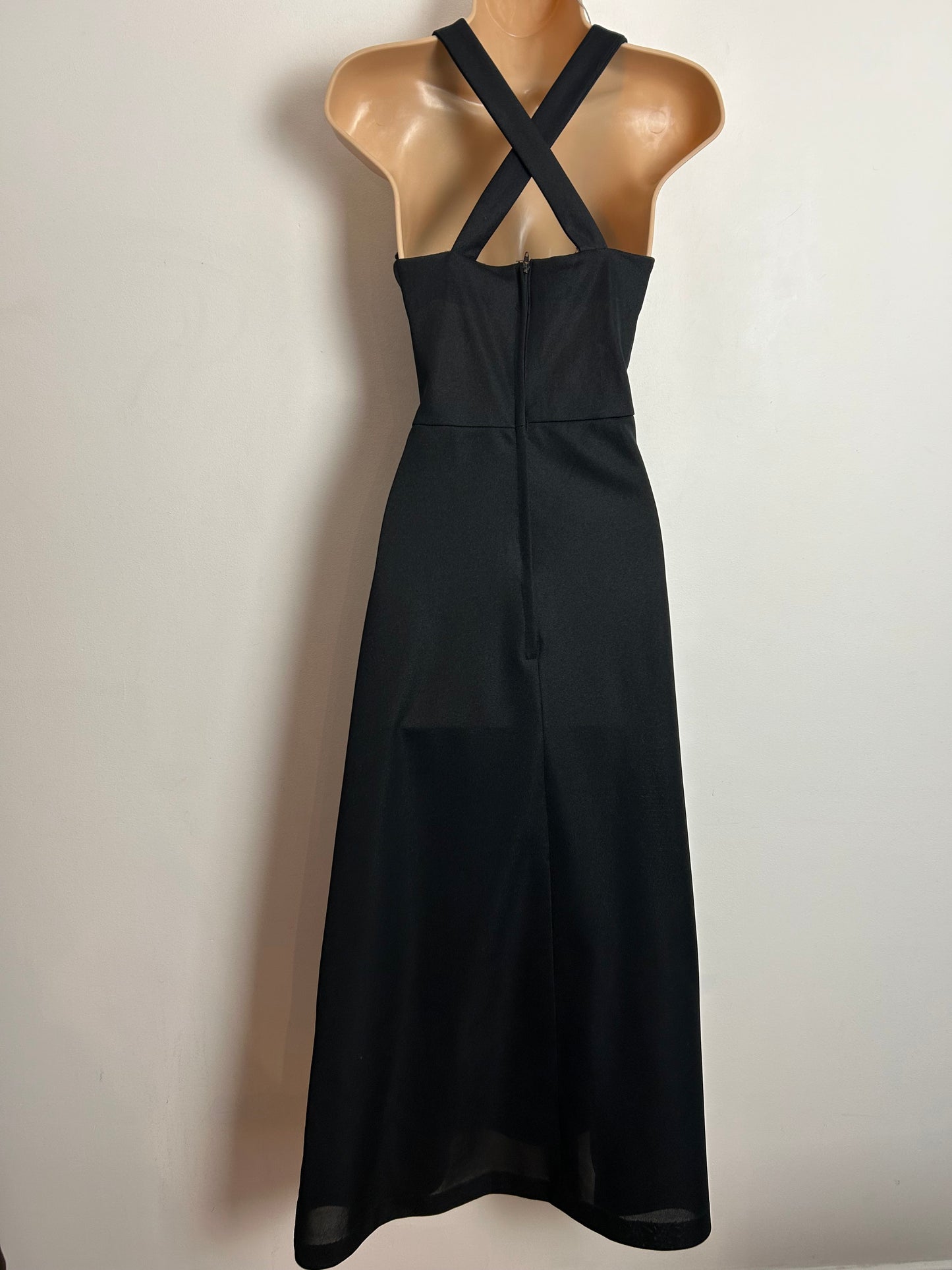 Vintage 1970s PENELOPE PEEP UK Size 6 Black Sequin Embellished Evening Party Maxi Dress