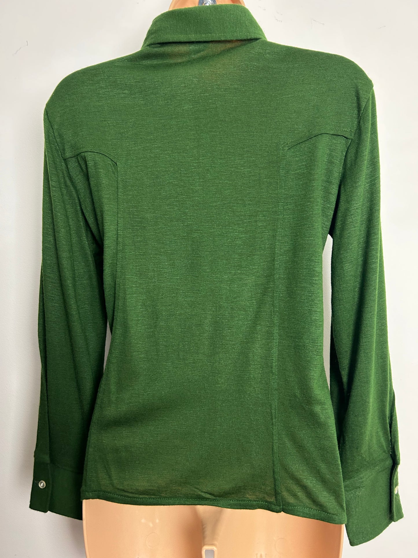Vintage 1970s Size 10-12 Moss Green Dagger Collar Long Sleeve Shirt
