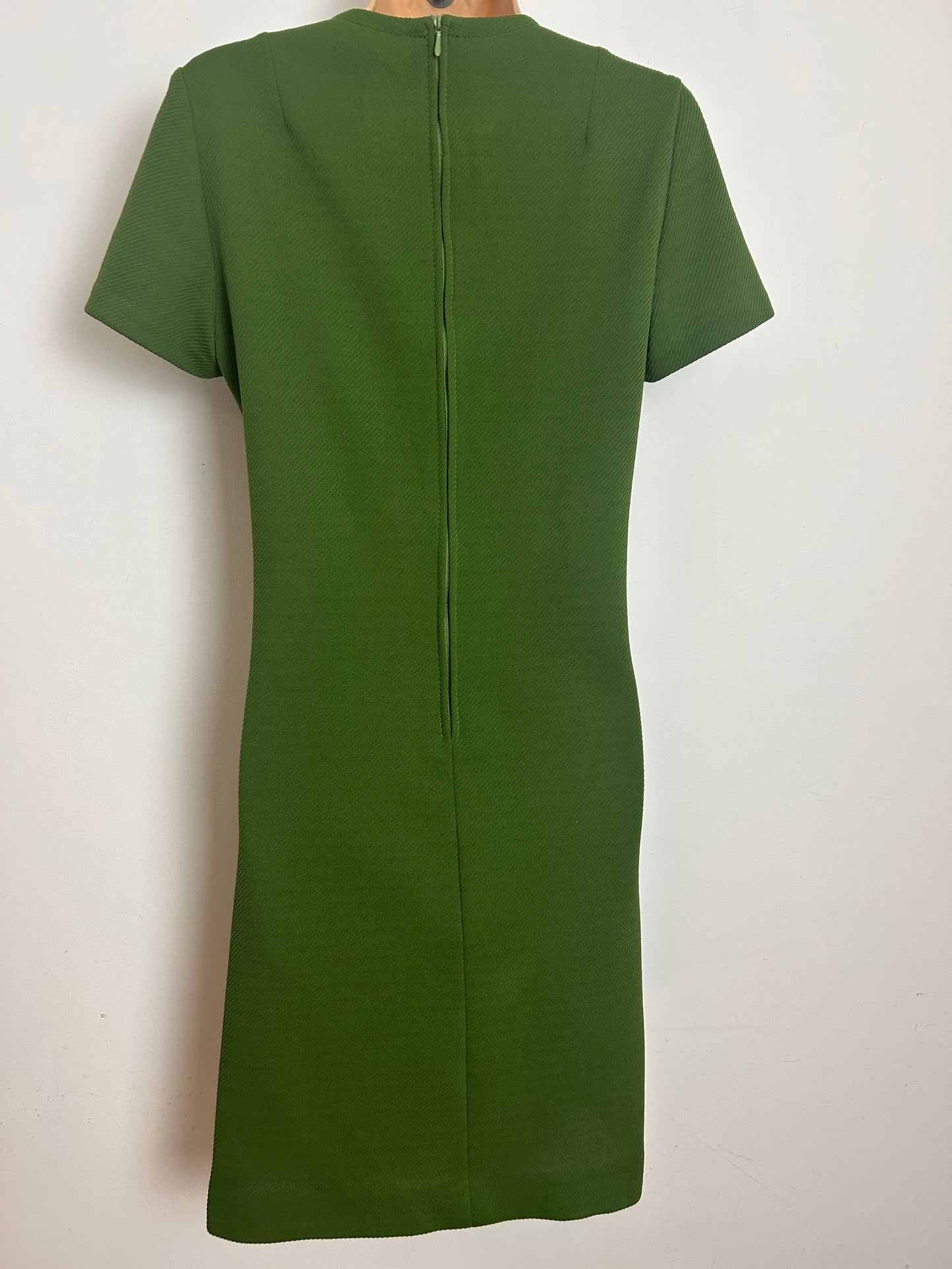 Vintage 1960s Size 12 Moss Green Crimplene Mod Shift Dress