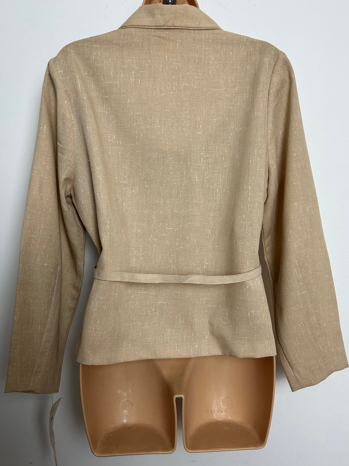 Vintage Late 1960s Deadstock SLIMRAY Size 14 Beige Long Sleeve Belted Shirt