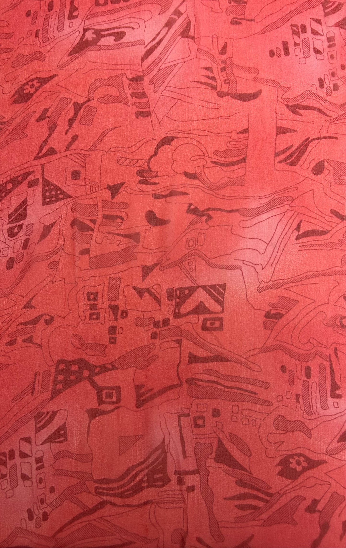 Vintage Dark Orange & Red Abstract Print Long Chiffon Scarf 140cm x 38cm