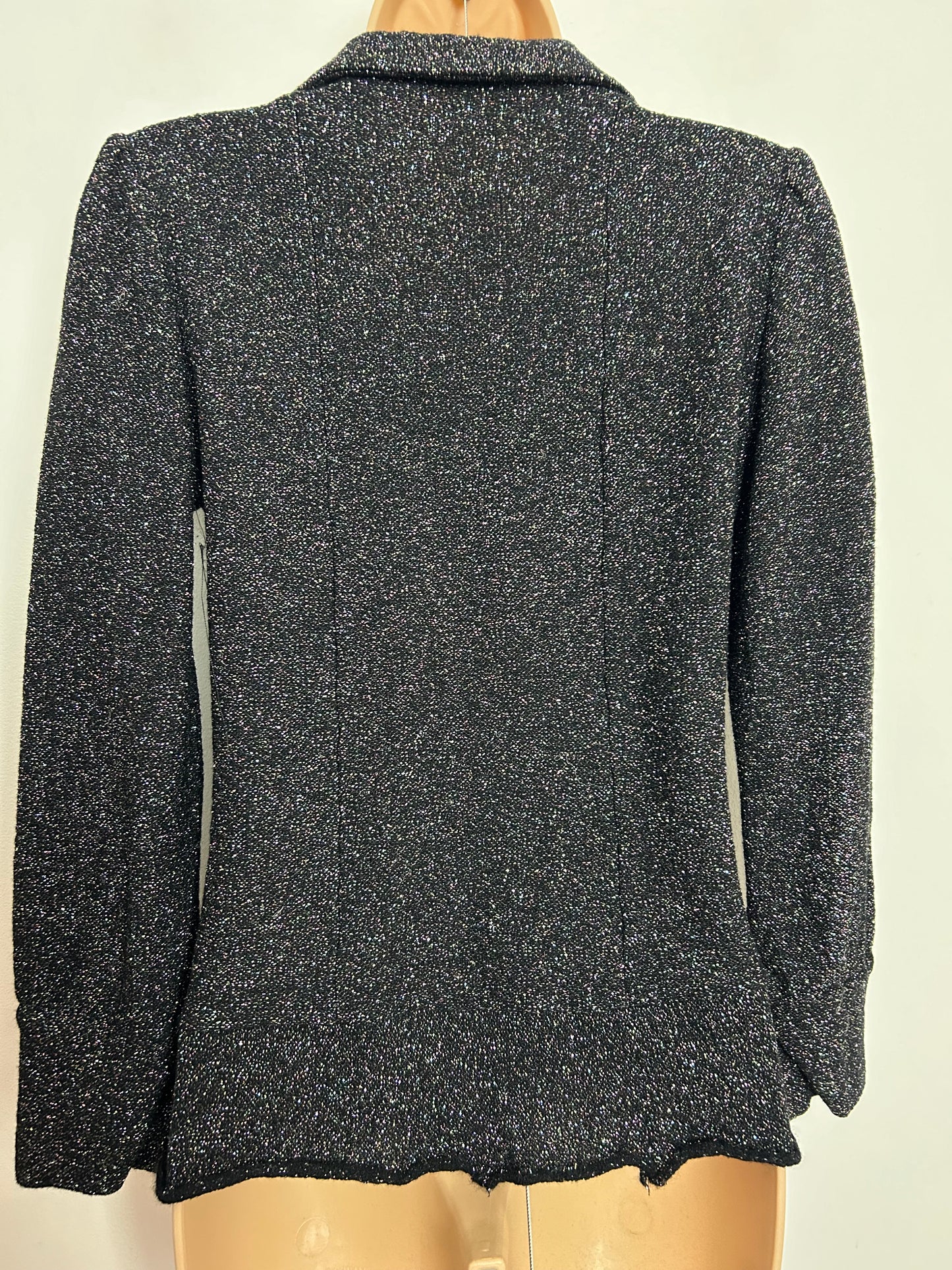 Vintage 1970s UK Size 10 Black Glittery Lurex Long Sleeve Shirt Top
