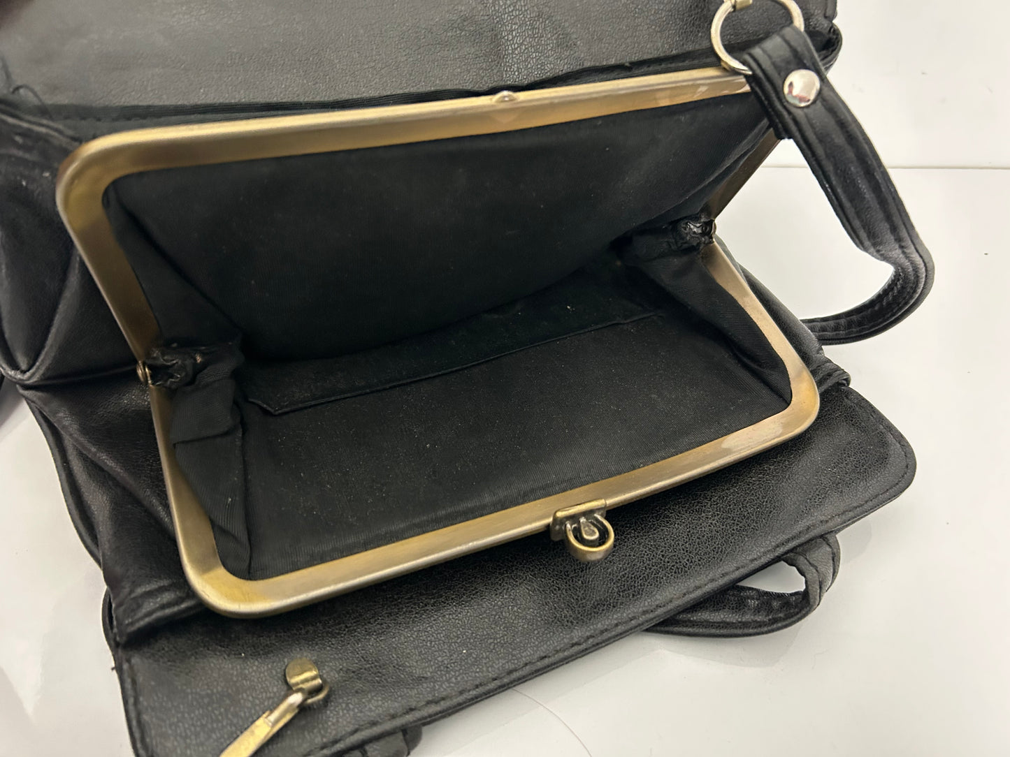 Vintage Late 1970s Black Leather Handbag Or Shoulder Bag