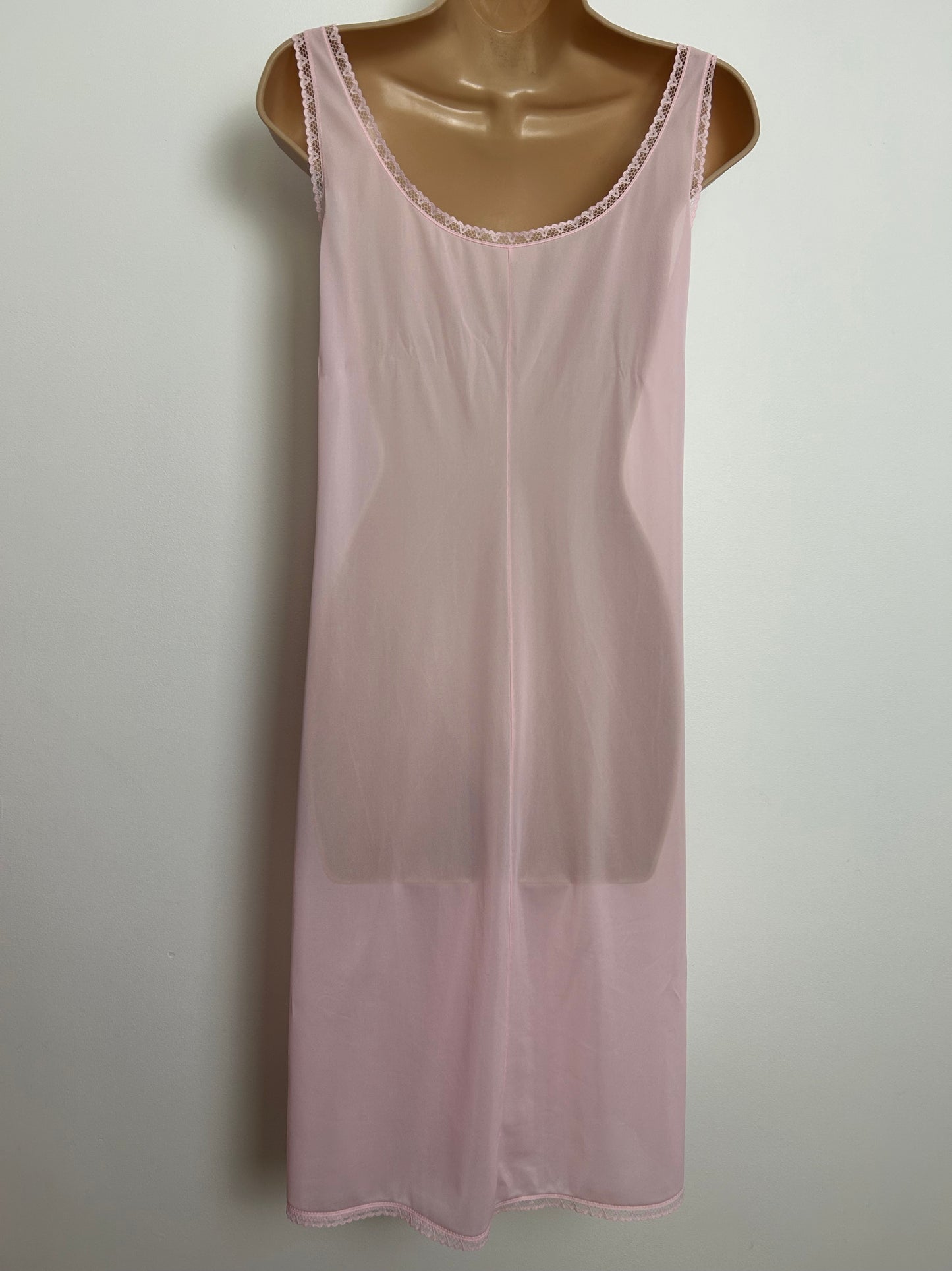 Vintage Made In Italy Size 14 Pale Pink Lace Trim Nylon Slip