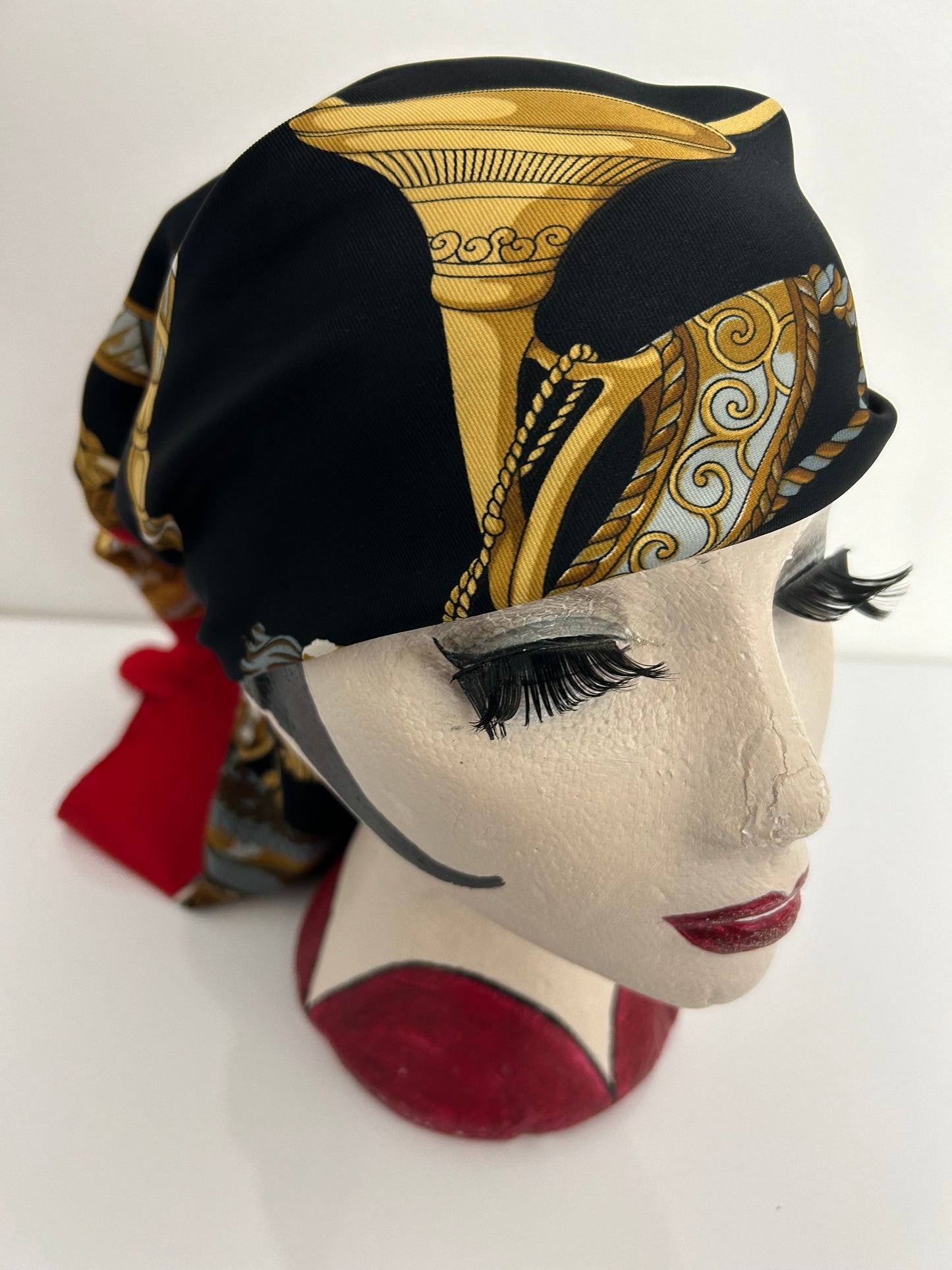 Vintage Italian Red Black & Brown Equestrian Saddle Cap Horn Regalia Print Large Scarf 86cm x 86cm