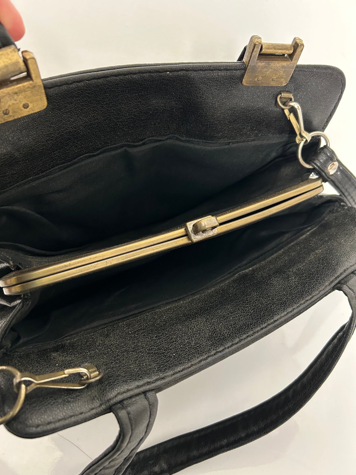 Vintage Late 1970s Black Leather Handbag Or Shoulder Bag