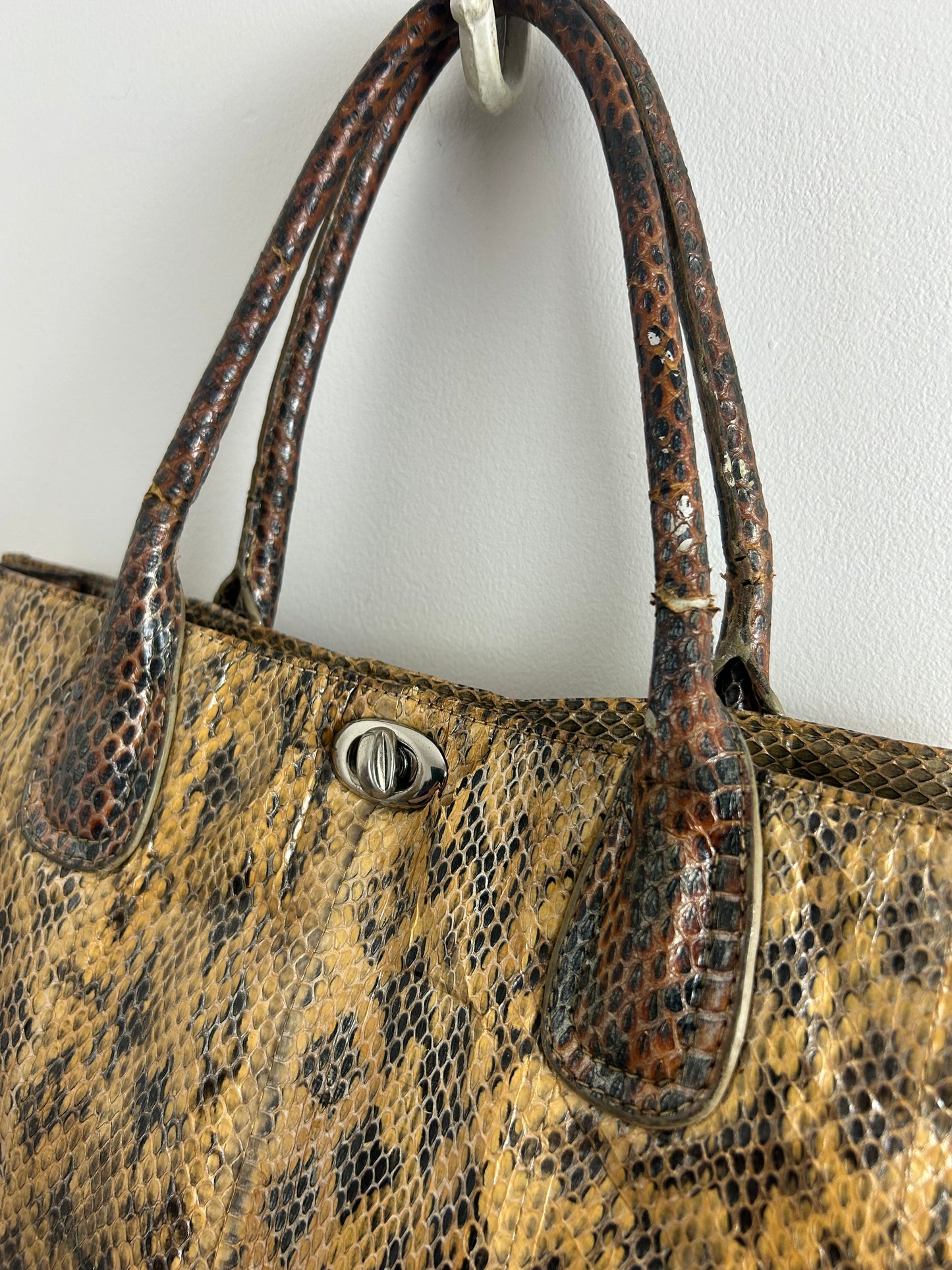 Vintage 1980s BOUTIQUE DESIGNER FRIMA Python Snake Skin Leather Tote Handbag