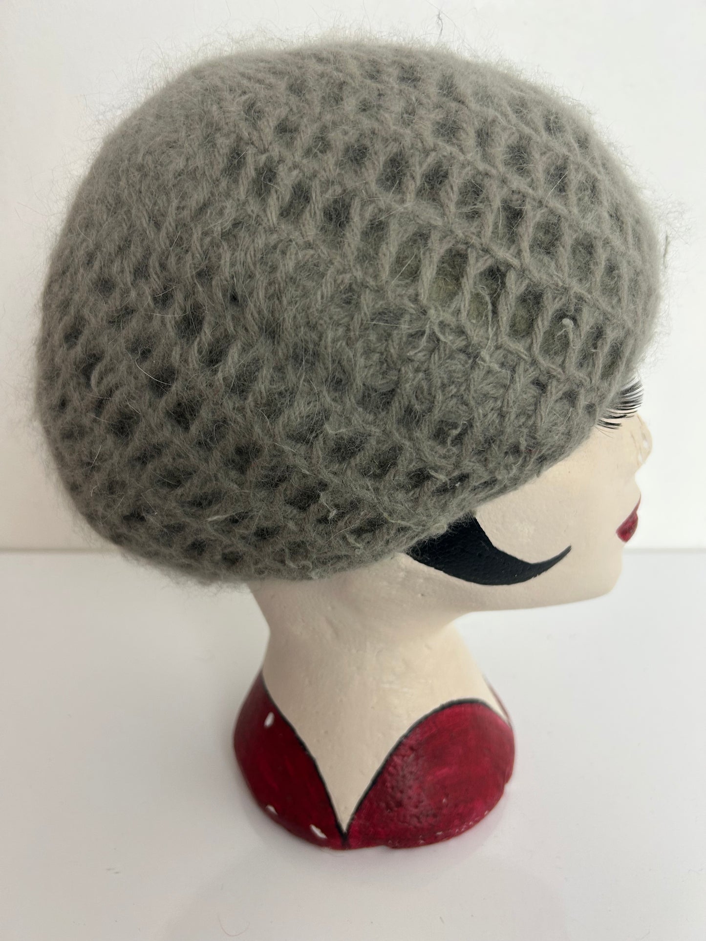 Vintage 1970s Grey Chunky Knit Super Soft Angora & Wool Beanie Winter Hat