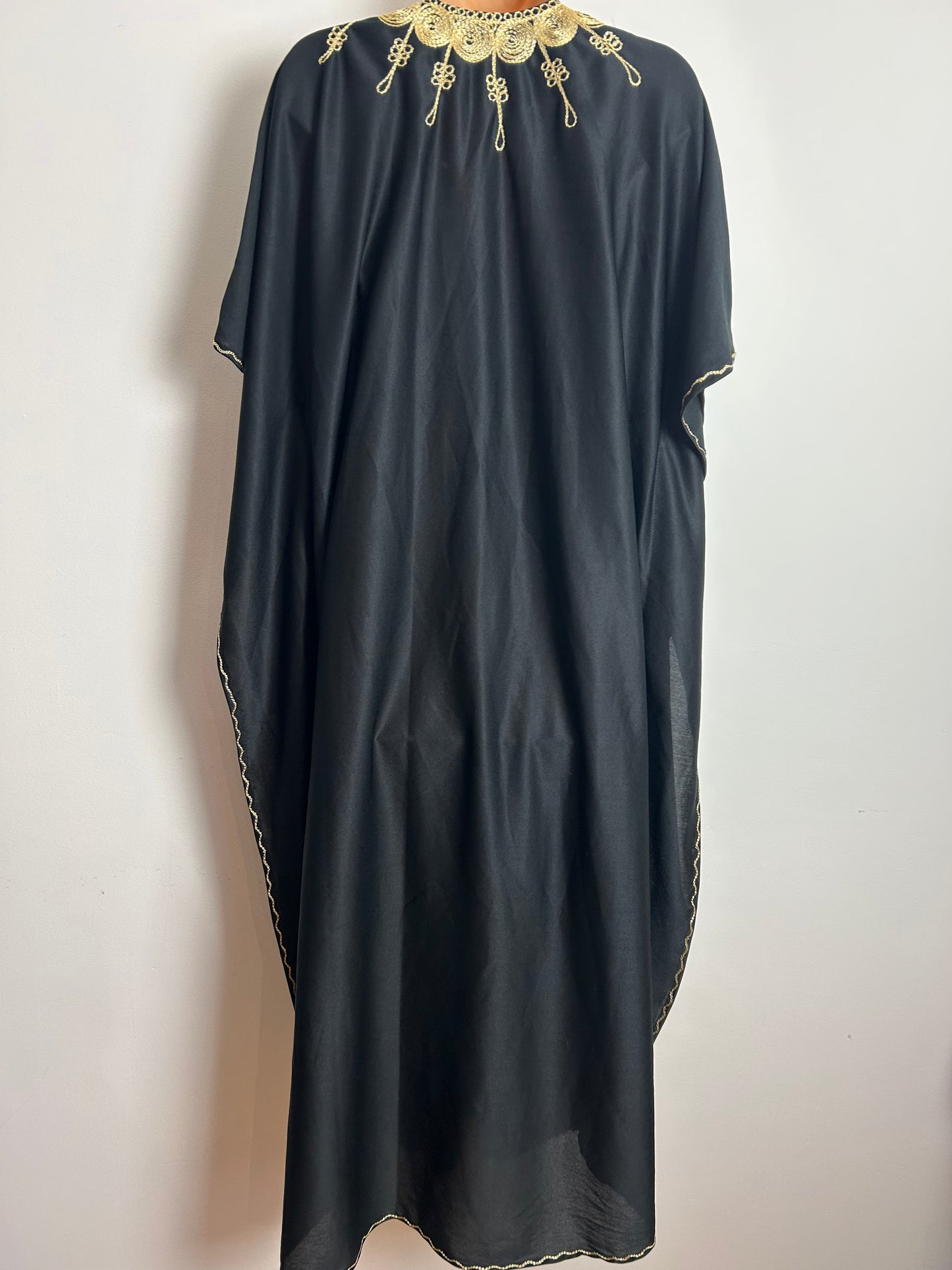 Vintage 1980s Up To Size 18 Black & Gold Embroidered Detail Maxi Length Kaftan