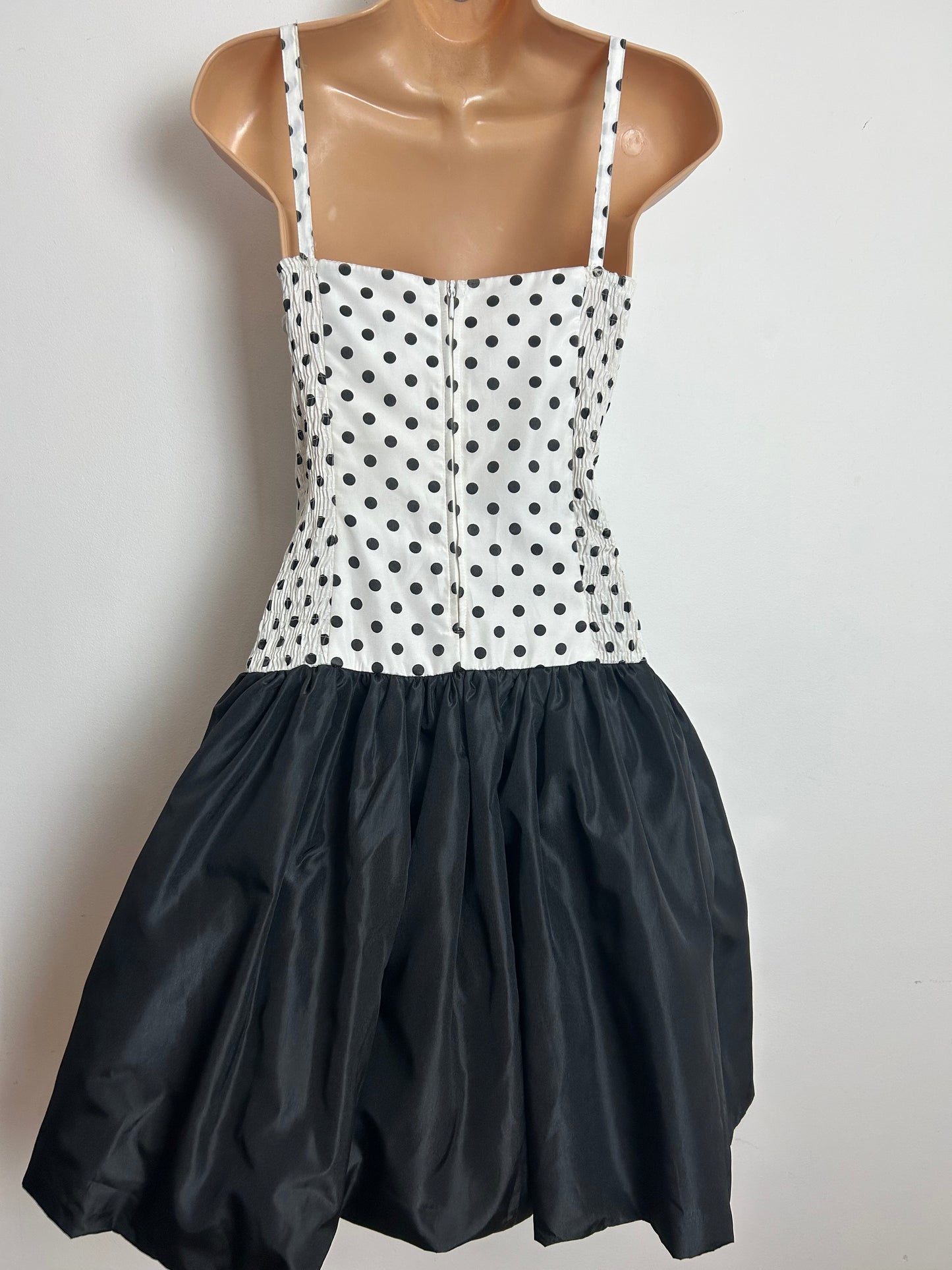 Vintage 1980s CREATION CHOU CHOU Size 10 White & Black Polka Dot Print Party Prom Dress