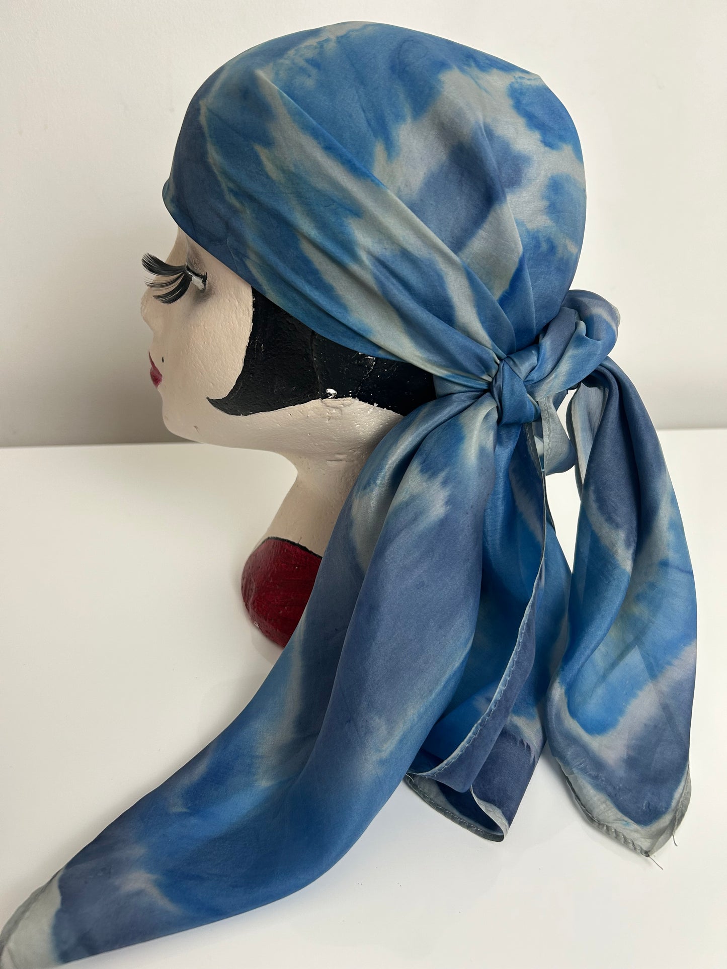 Vintage Blue & Grey Tie Dye Effect Abstract Print Silk Chiffon Scarf 86cm x 86cm