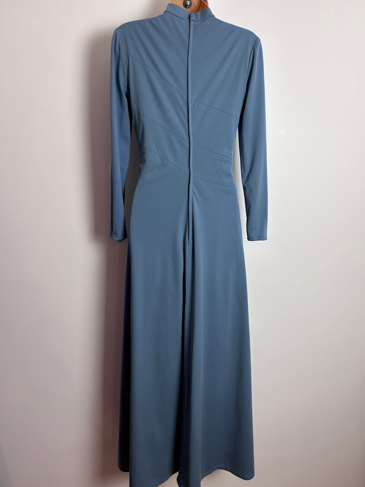 Vintage 1960s JEAN ALLEN Size 8 Powder Blue Long Sleeve Panel Detail Occasion Maxi Dress