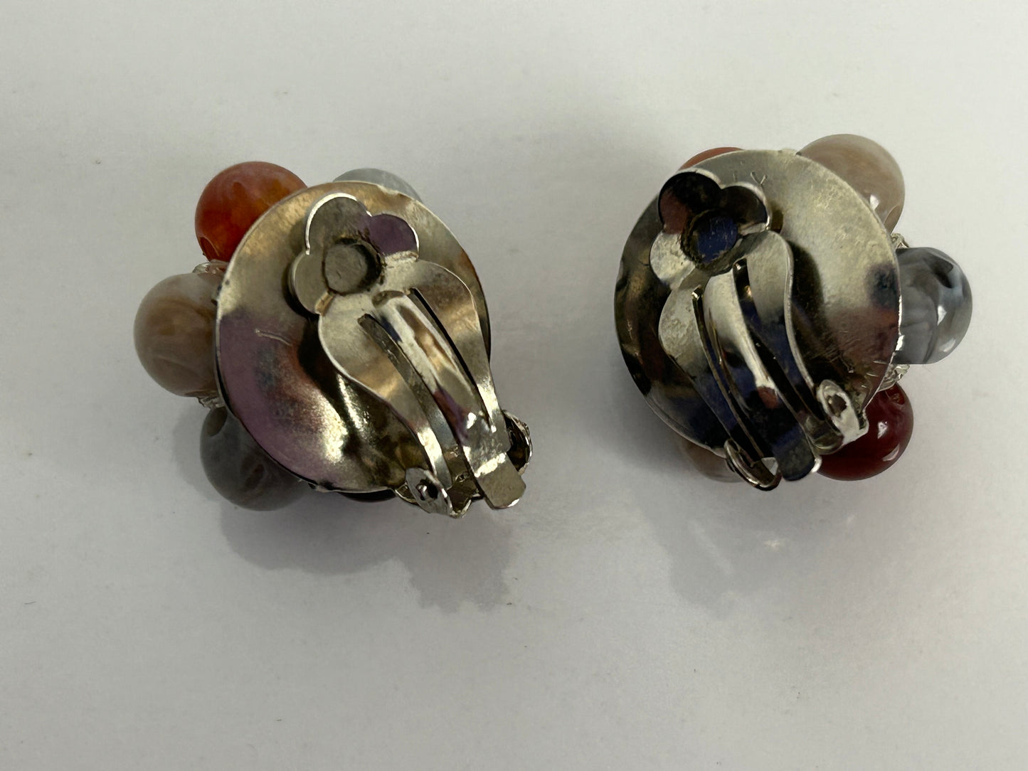 Vintage 1960s Silver Tone Scottish Celtic Bead Flower Clip On Earrings