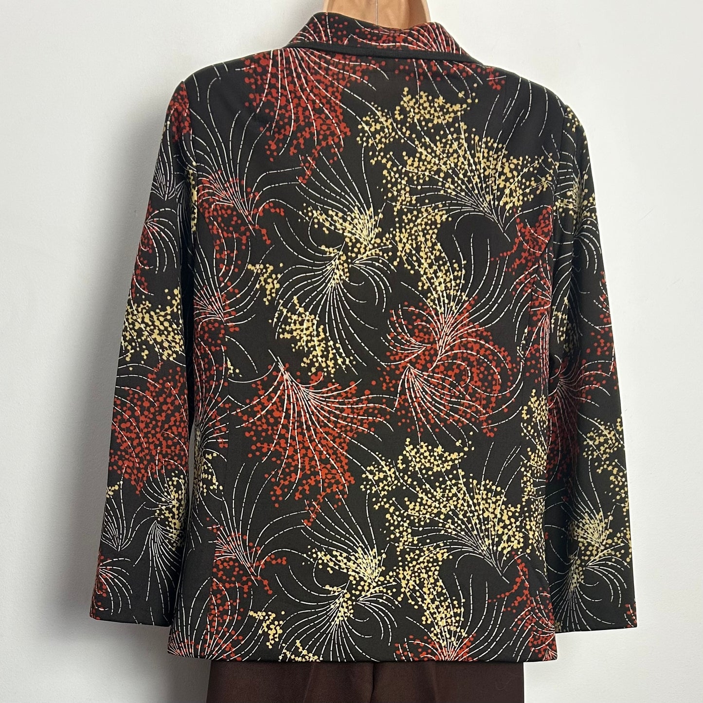 Vintage 1960s UK Size 10-12 Brown Beige & Rusty Orange Abstract Print Long Sleeve Shirt/Top