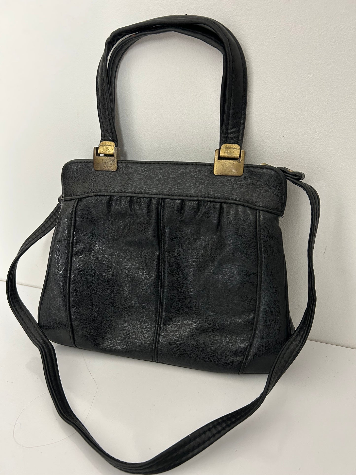 Vintage Late 1970s Black Leather Handbag Or Shoulder Bag