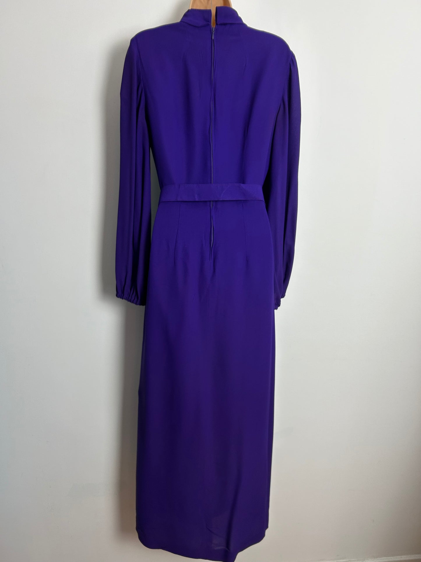 Vintage Late 1960s JOBI UK Size 10-12 Purple Teal & Gold Lurex Pattern Bodice Belted Occasion Maxi Dress