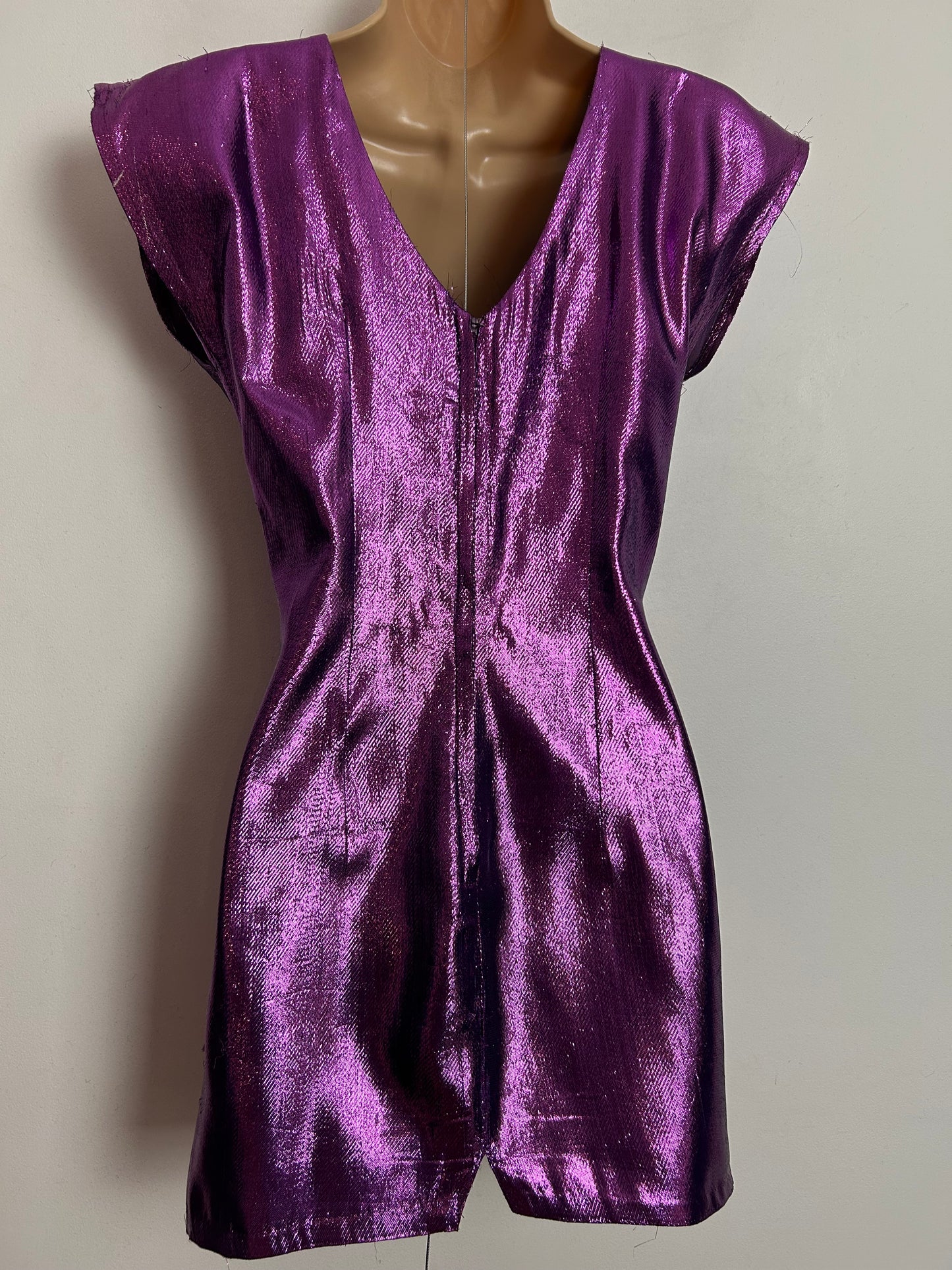 Vintage 1980s JINTY'S BUBBLES UK Size 6-8 Purply Pink Lame Mini Party Dress