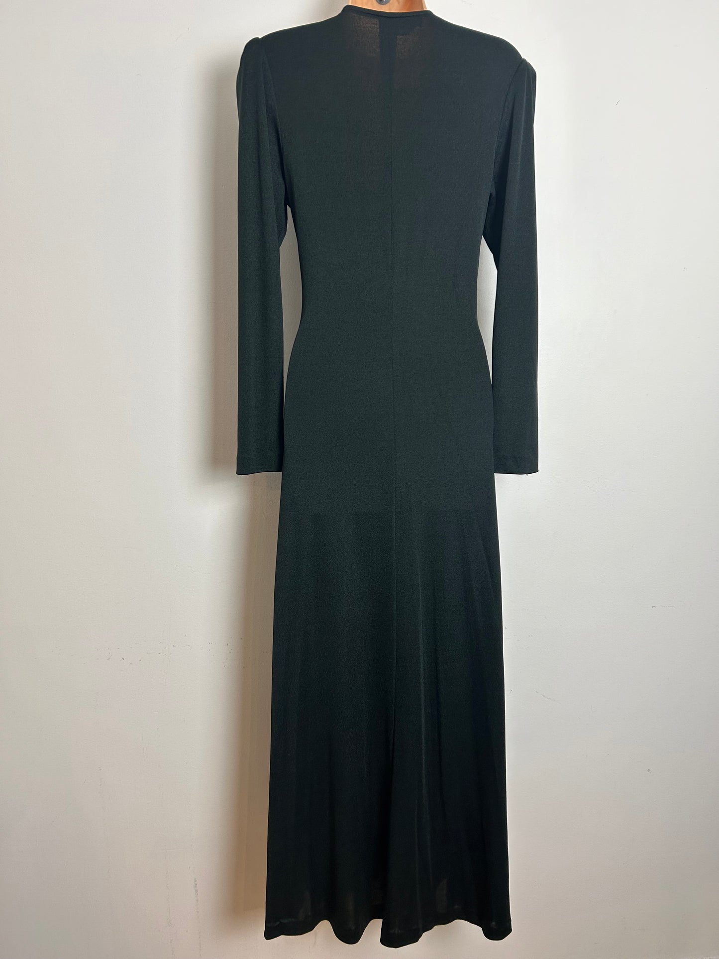 Vintage 1970s JOY STEVENS Size 12 Black Bead Embellished Long Sleeve Evening Maxi Dress