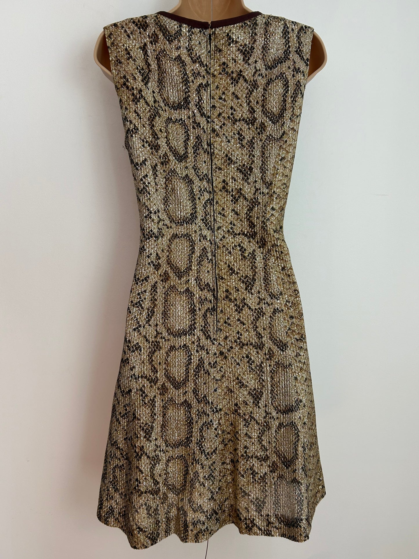 Vintage 1960s Size 8-10 Black & Gold Animal Leopard Print Lurex Mod Shift Dress & Matching Jacket